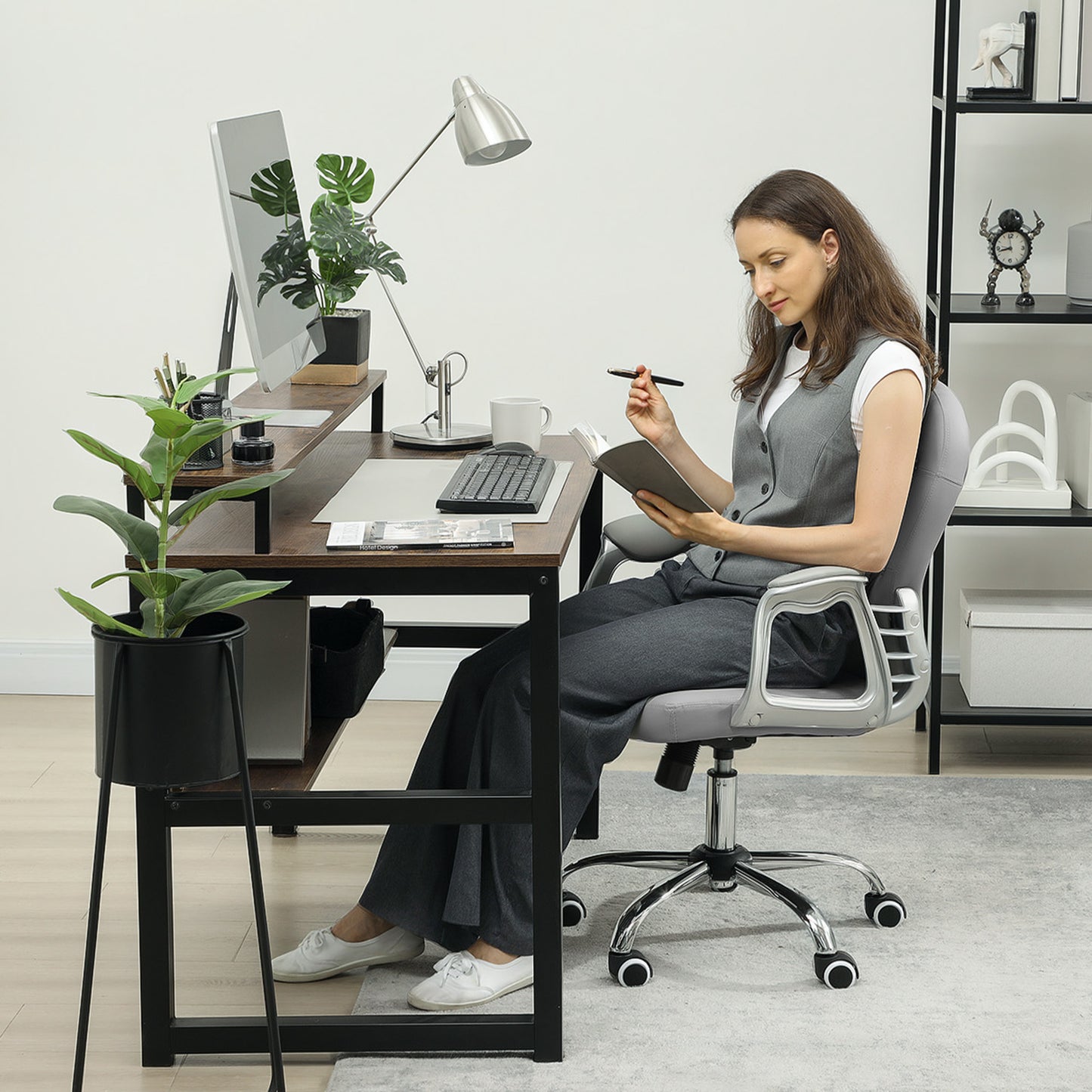 Ergonomic Office Chair with Armrests, Light Grey, Adjustable