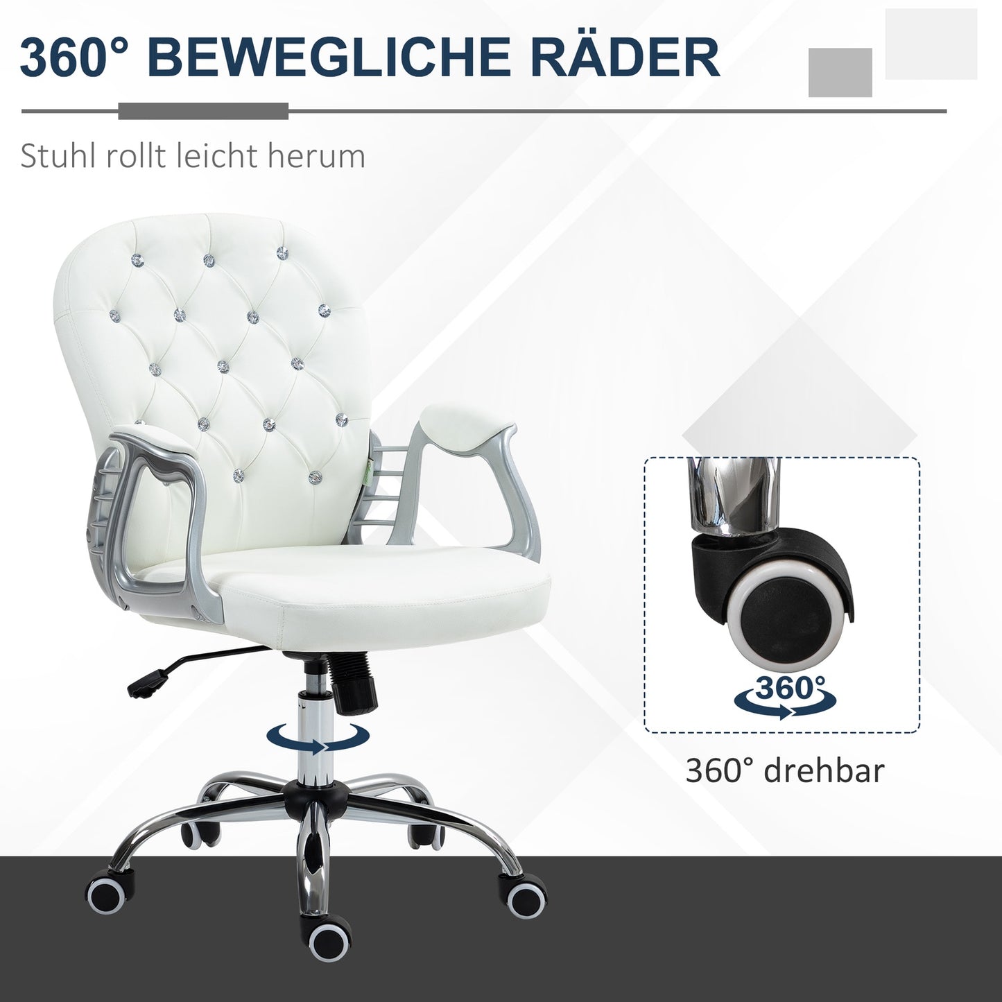 Ergonomic Office Chair with Armrests, White Leather-Look