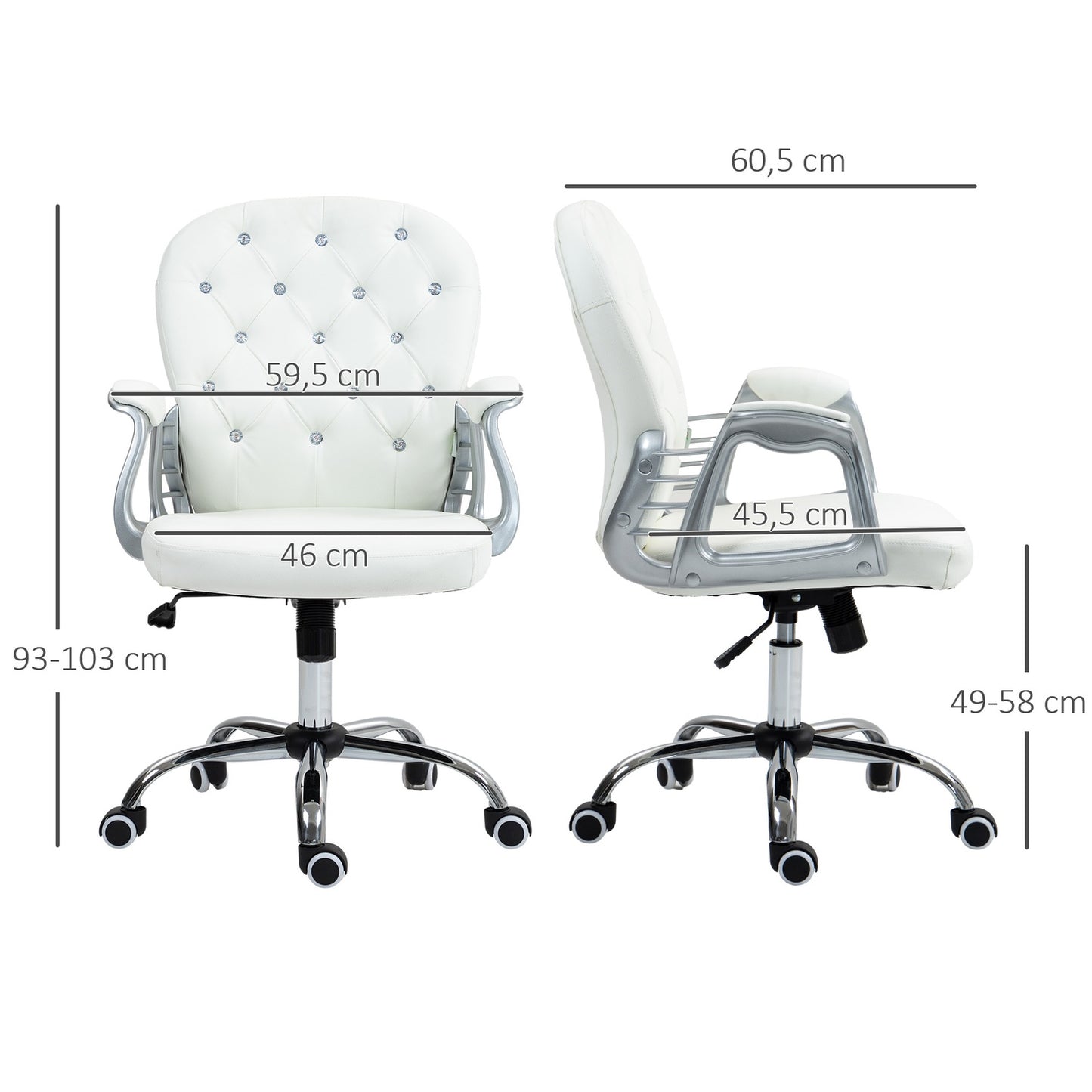 Ergonomic Office Chair with Armrests, White Leather-Look