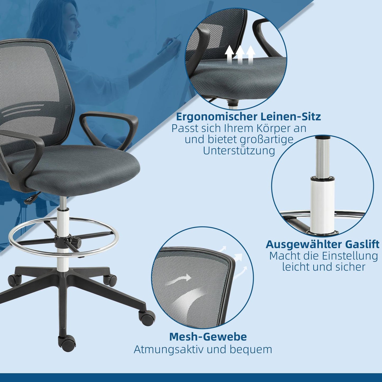 Ergonomic Office Chair with Armrests and Adjustable Footrest