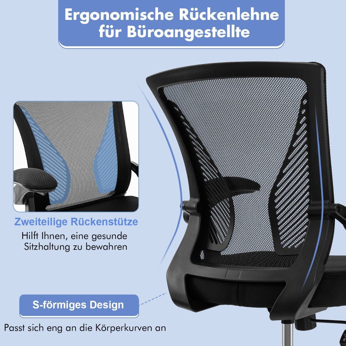 Ergonomic Office Chair with Folding Armrests Medium Back Desk Chair 57 x 63 x 90-100cm Black