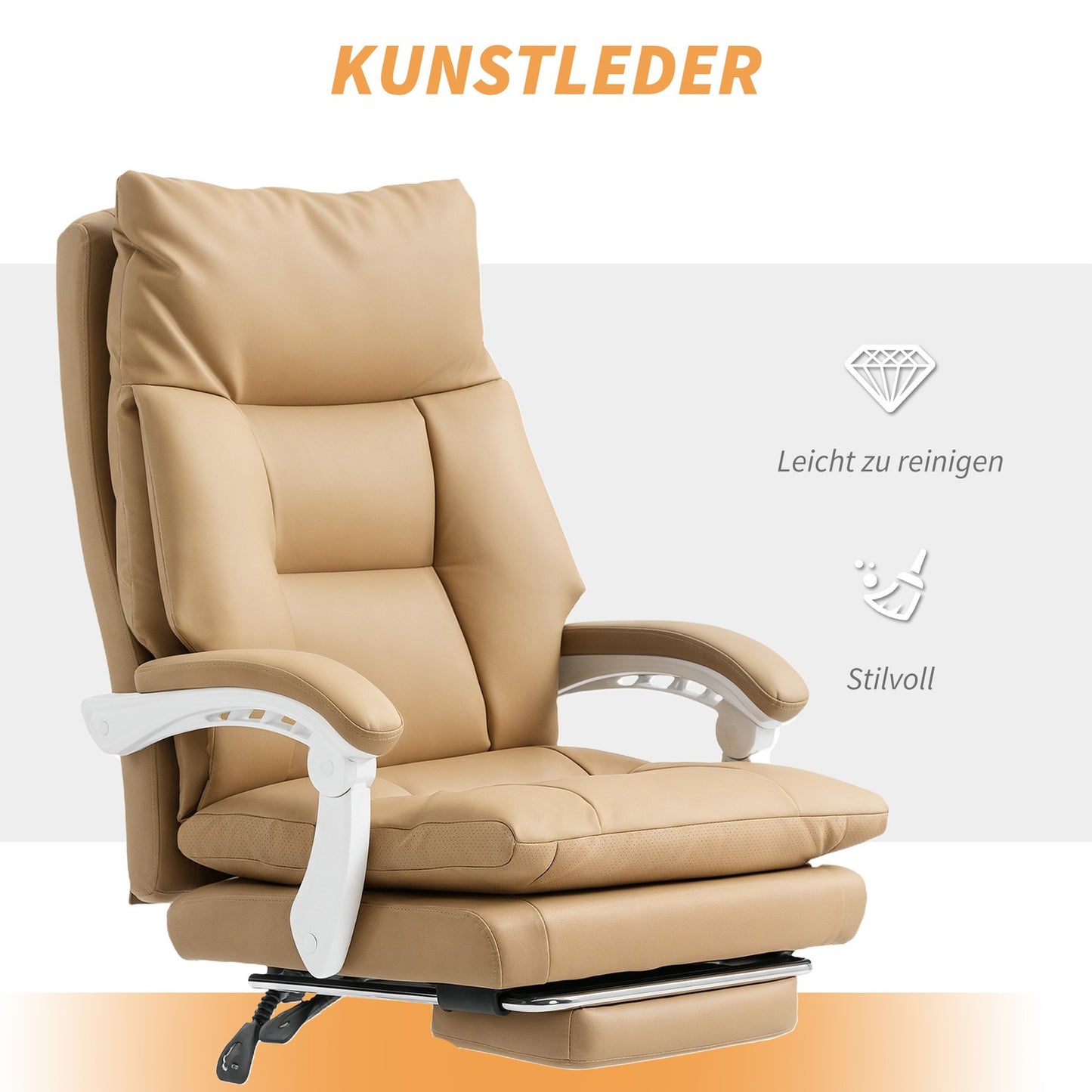 Ergonomic Office Chair with Lumbar Support, Reclining, Light Brown
