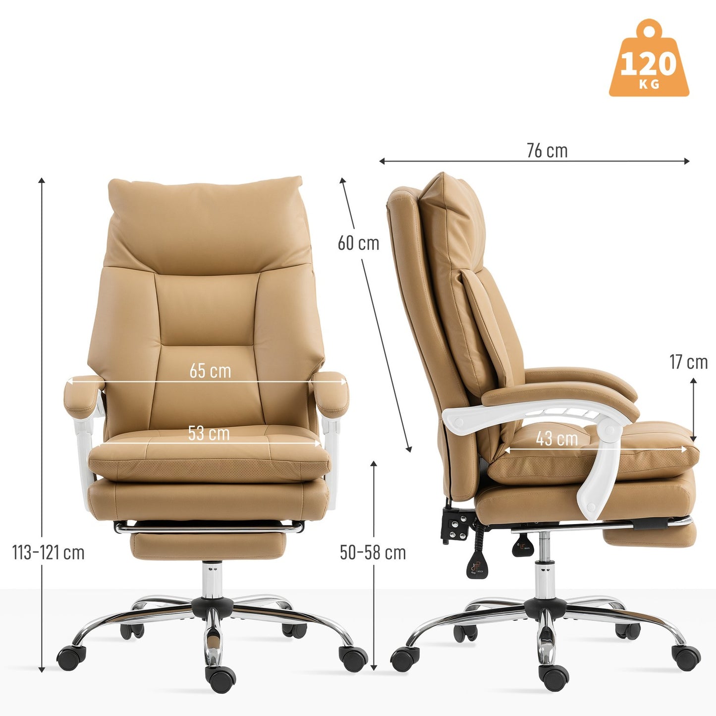 Ergonomic Office Chair with Lumbar Support, Reclining, Light Brown