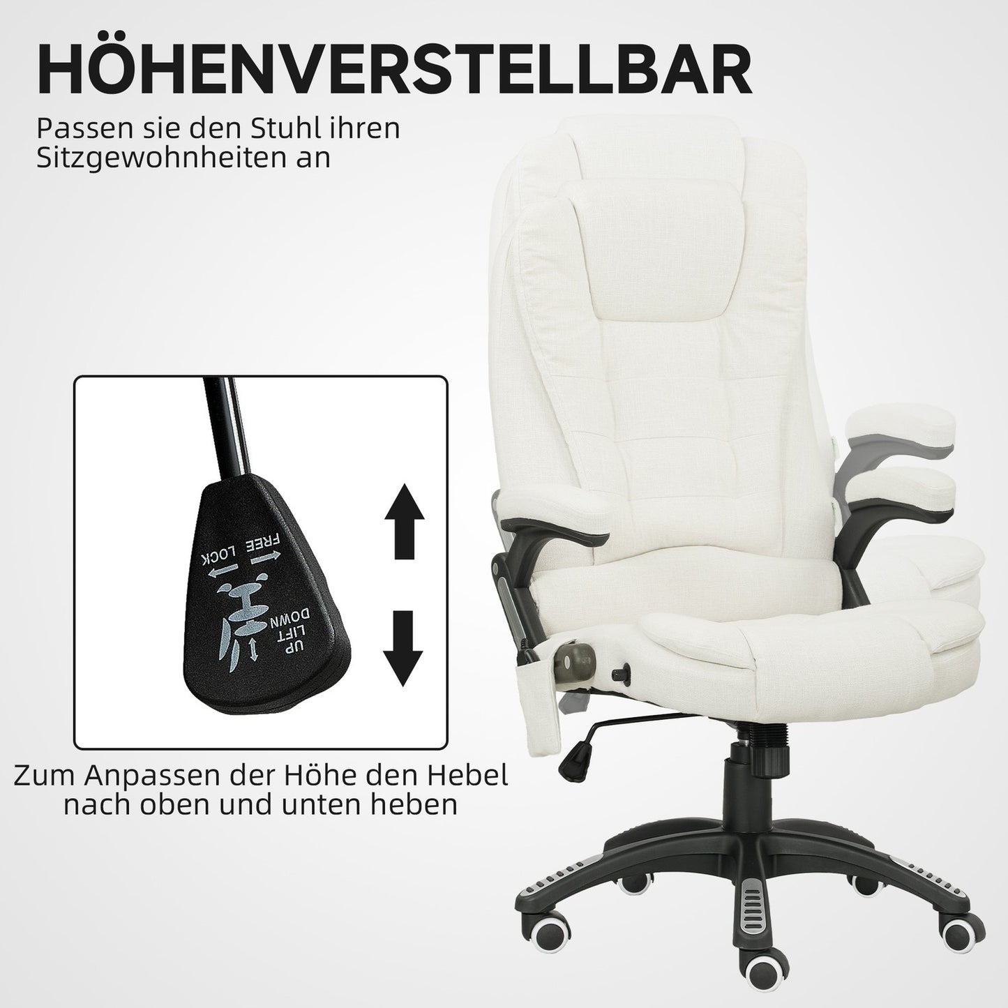 Ergonomic Office Chair with Massage, Cream White, 68x72x110-120 cm