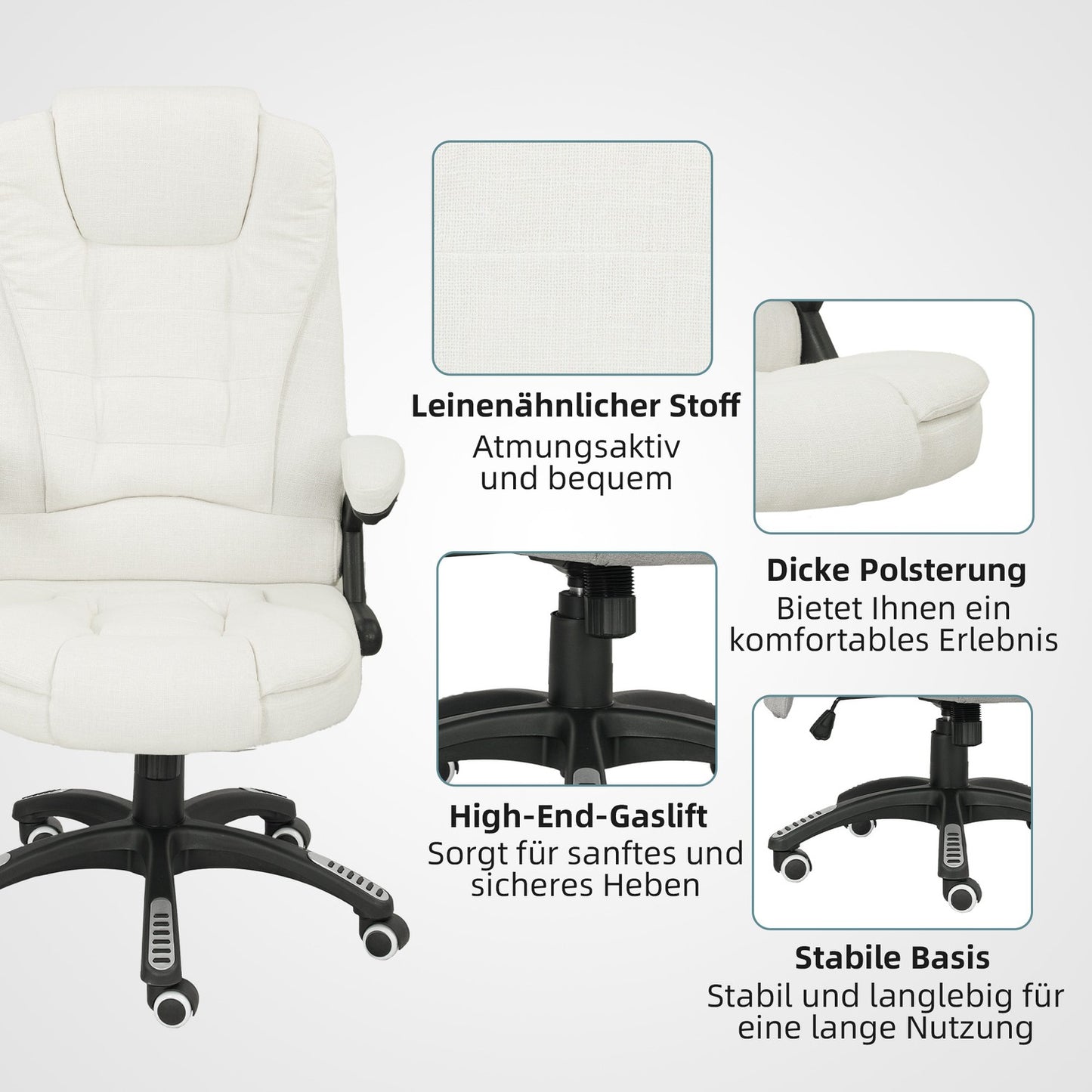 Ergonomic Office Chair with Massage, Cream White, 68x72x110-120 cm