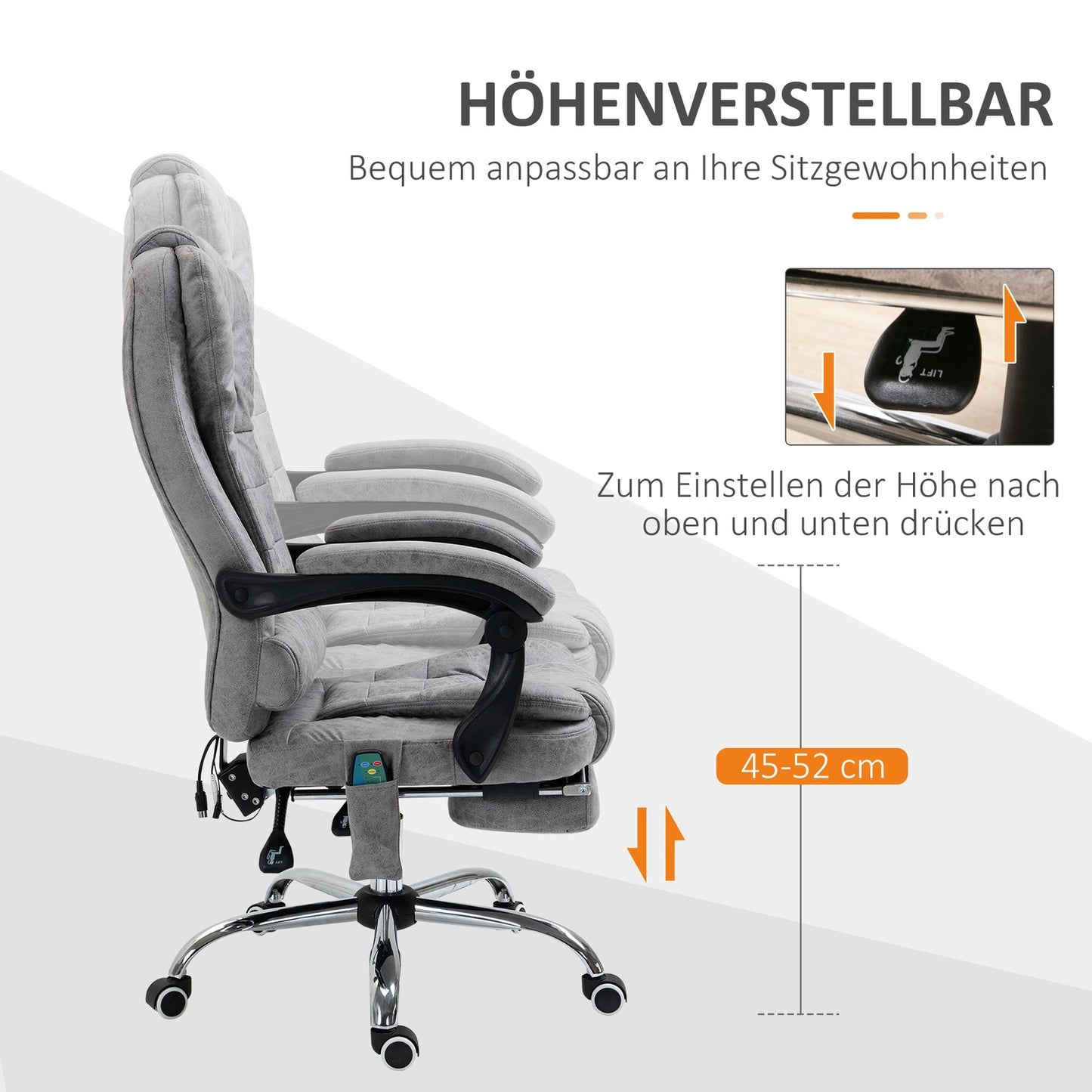 Ergonomic Office Chair with Massage, Recline & Heat, Gray