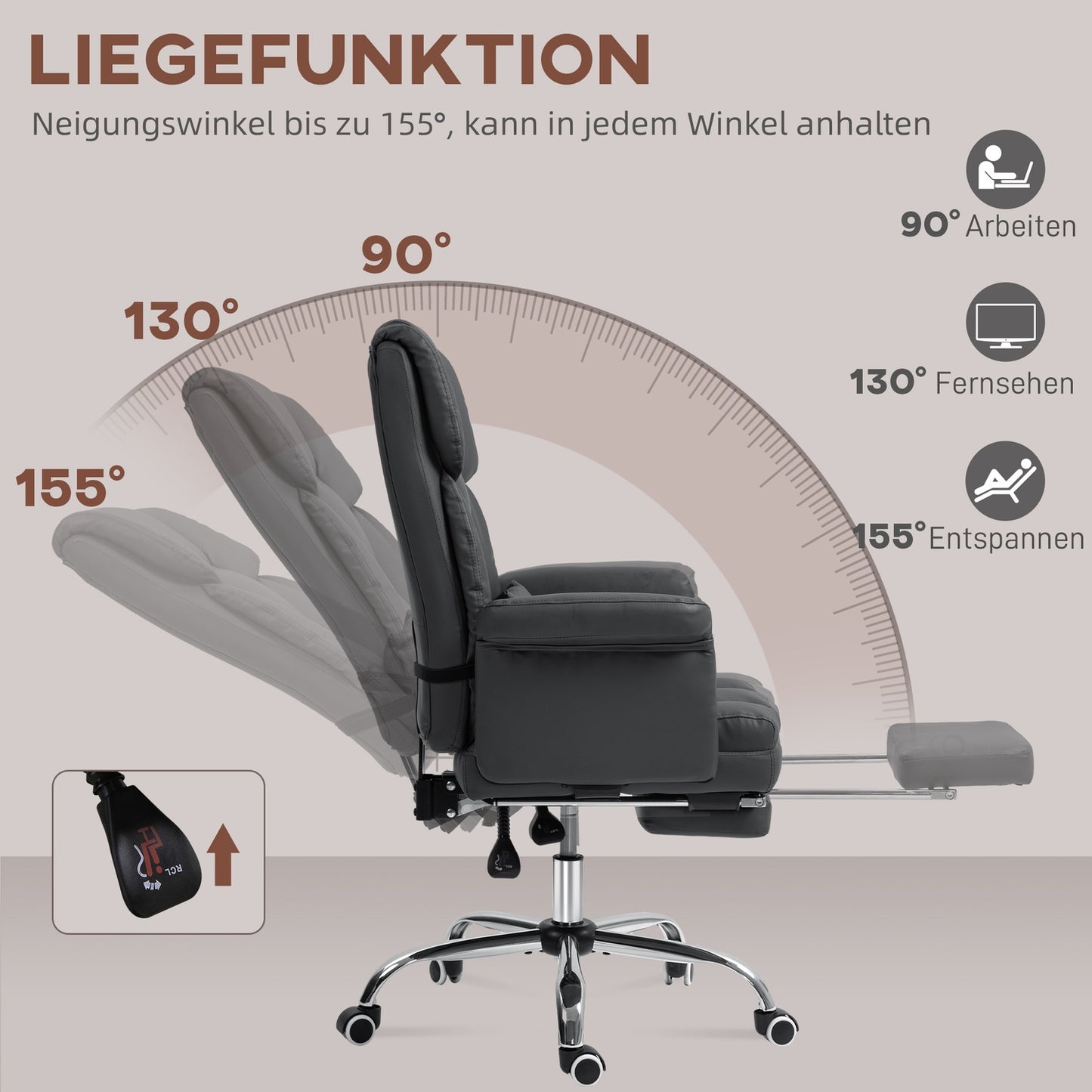 Ergonomic office chair, height adjustable 48-56 cm, reclining backrest, footrest, black