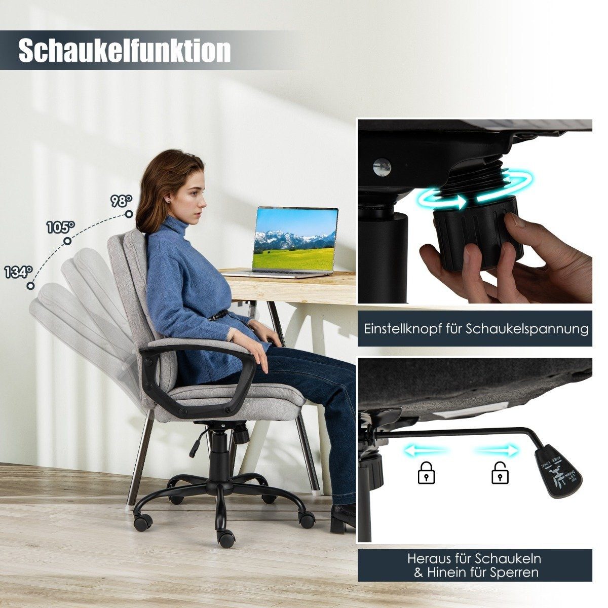 Ergonomic office chair with armrests & castors Height-adjustable swivel chair Computer chair