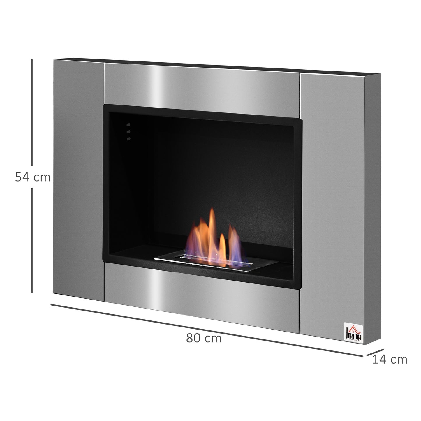 Bio Ethanol Fireplace, 1.5L, Smoke-free, Stainless steel