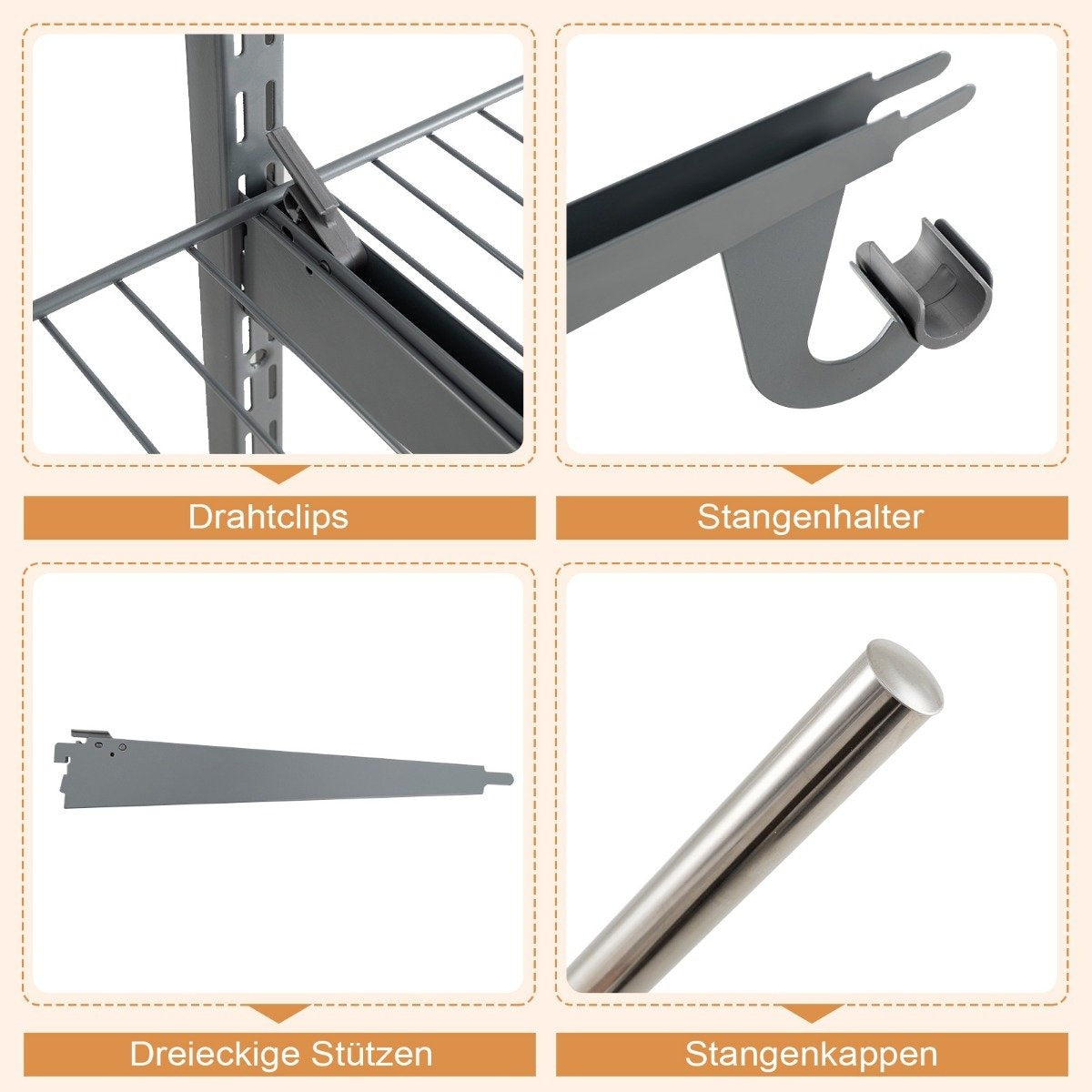 Expandable Closet Organizer System, 122-244 cm, Gray