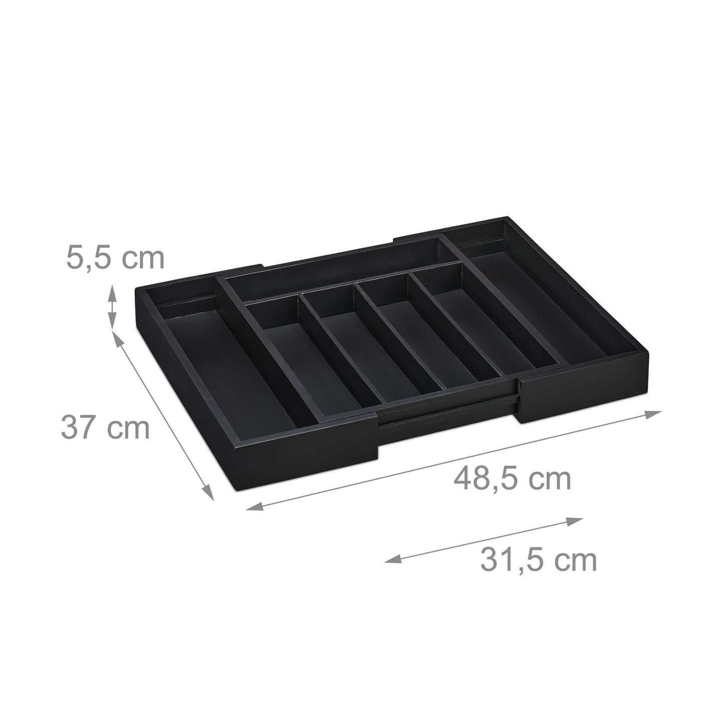 Extendable Bamboo Cutlery Tray in Black