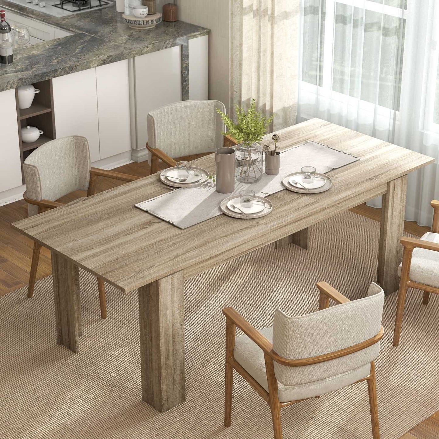 Extendable Dining Table, 180-260 cm, Seats 6-10, Wood