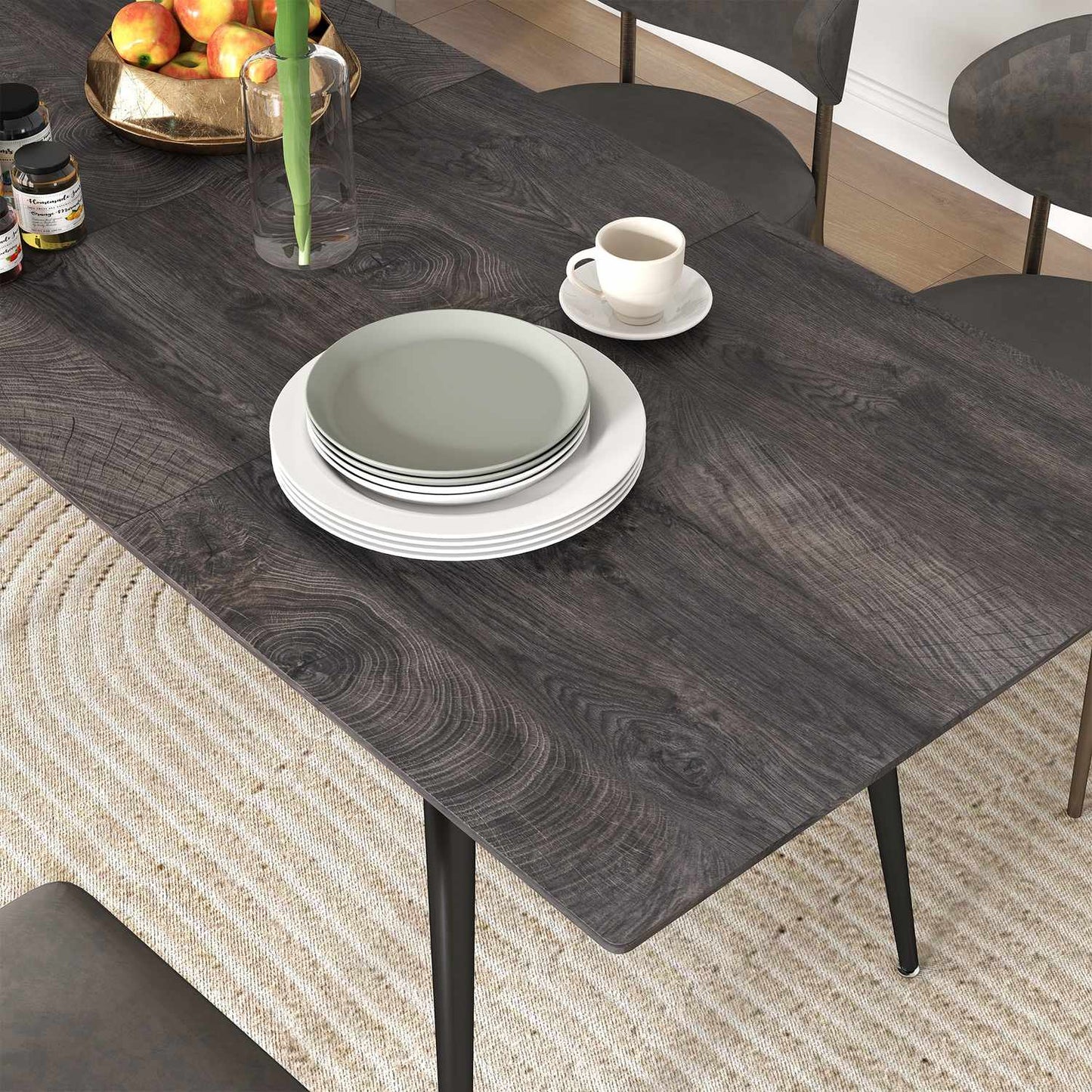 Extendable Dining Table for 6-8, Steel Legs, MDF Top