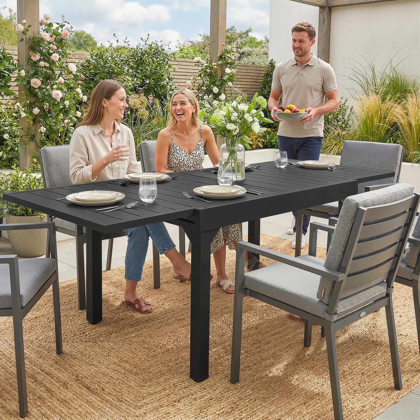 Extendable Outdoor Dining Table, 80-160 cm, Aluminum Top