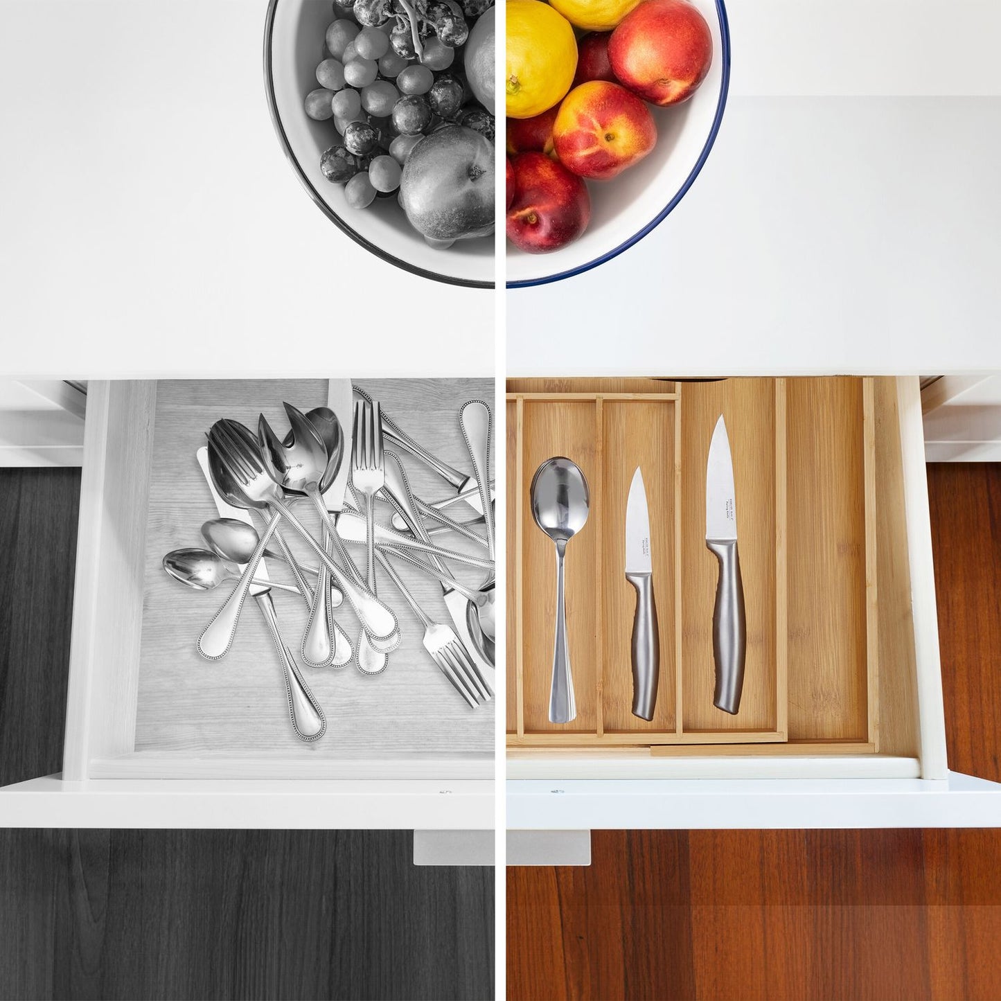 Extendable bamboo cutlery tray