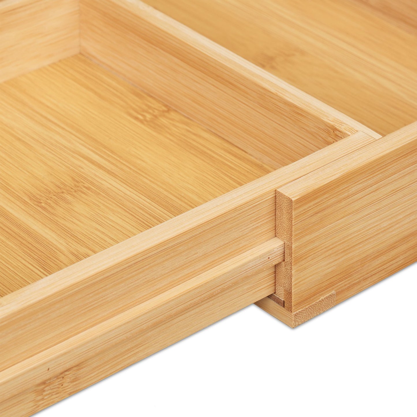 Extendable bamboo cutlery tray