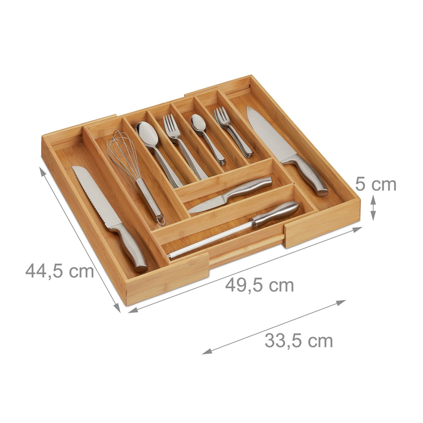 Extendable bamboo cutlery tray