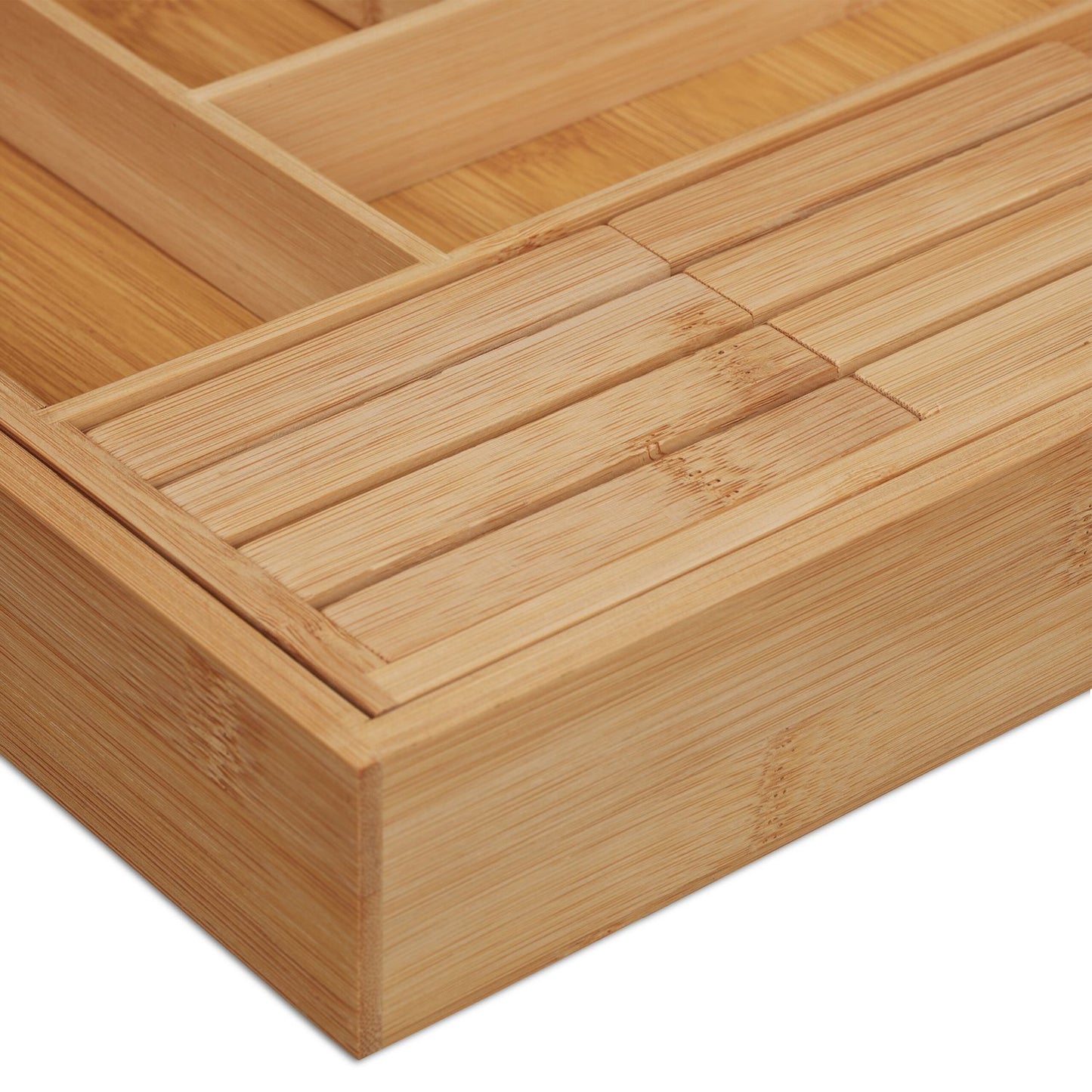Extendable bamboo cutlery tray
