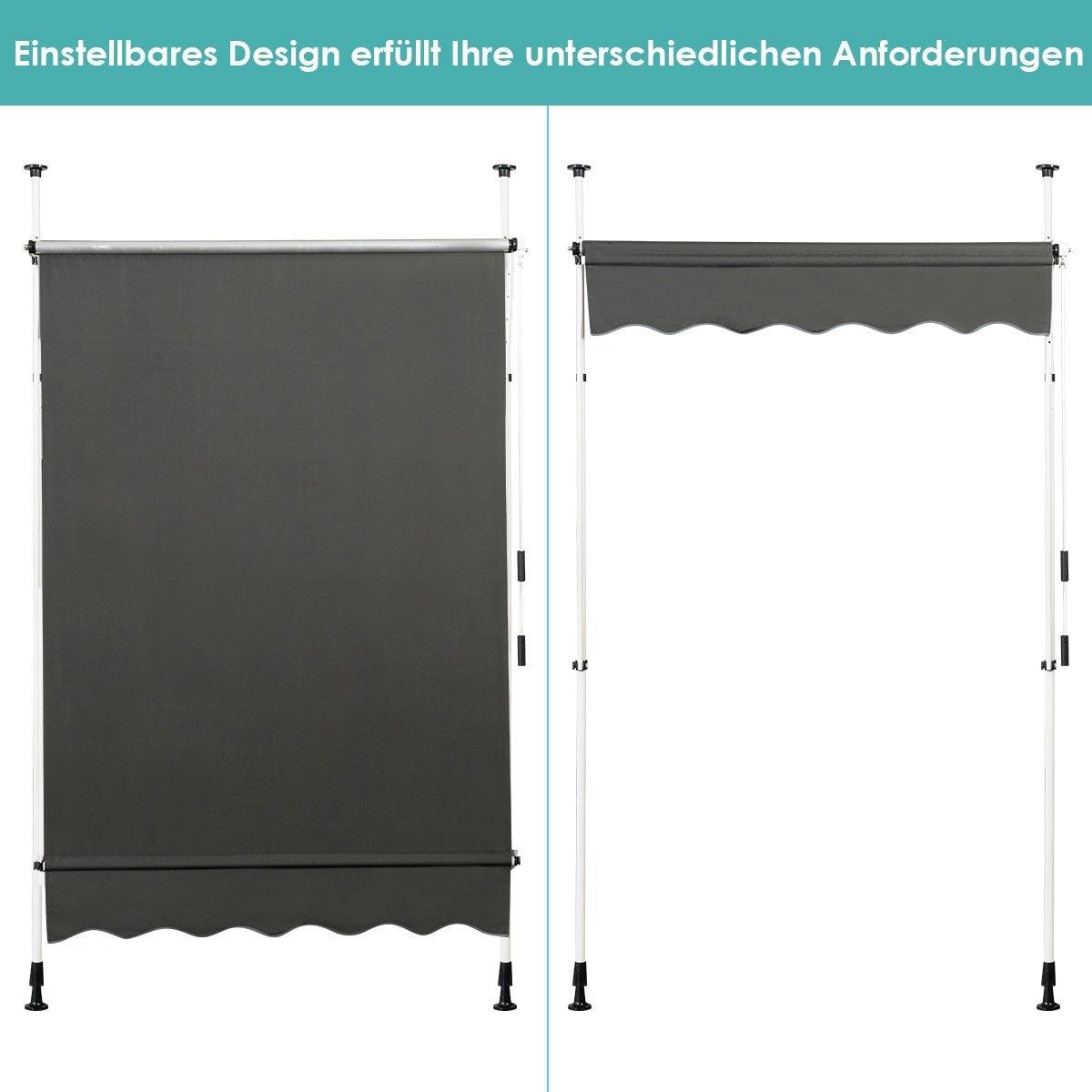 Extendable canopy sun protection with crank, height-adjustable awning 150 x 120 cm gray