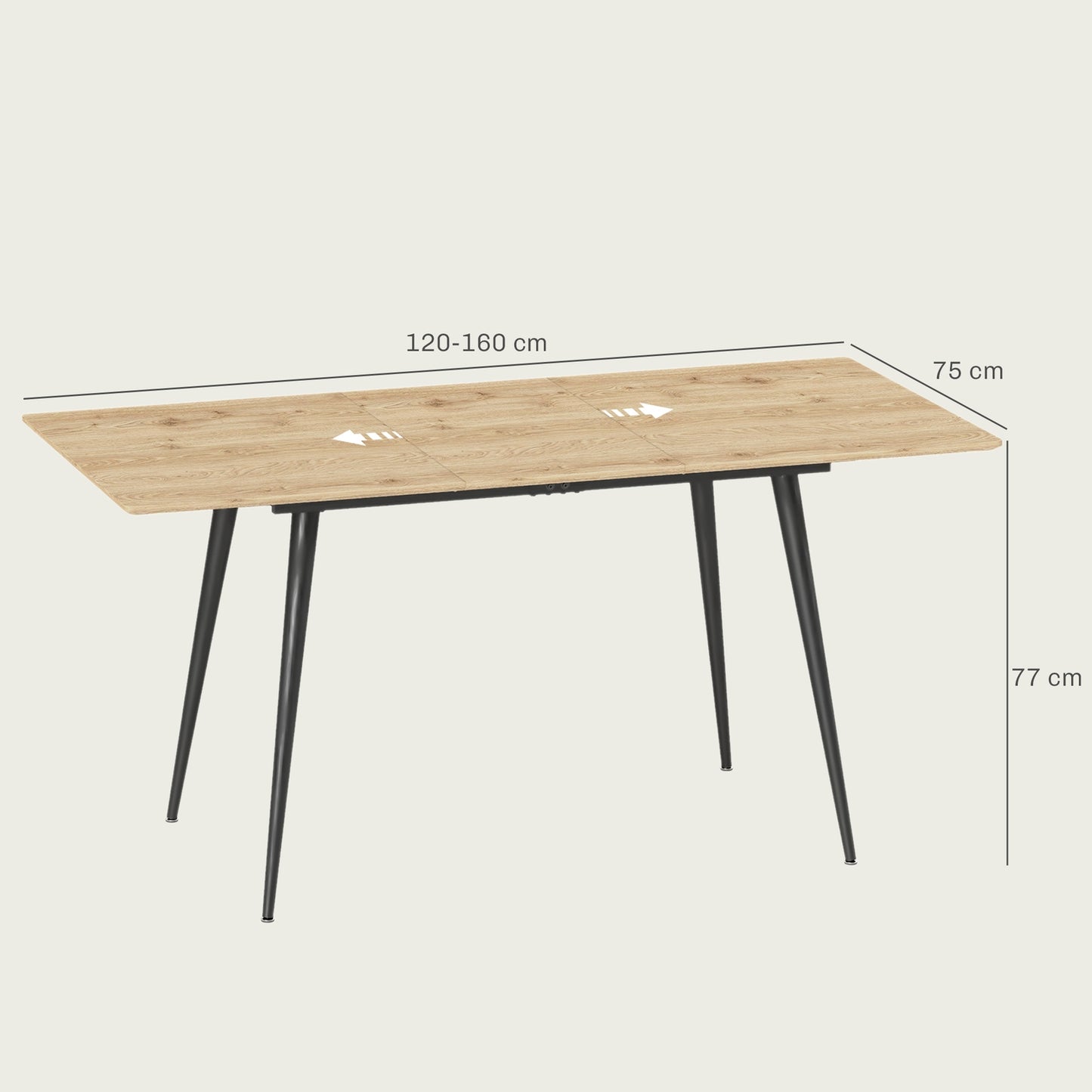 Extendable dining table, seats 6-8, steel legs, natural finish