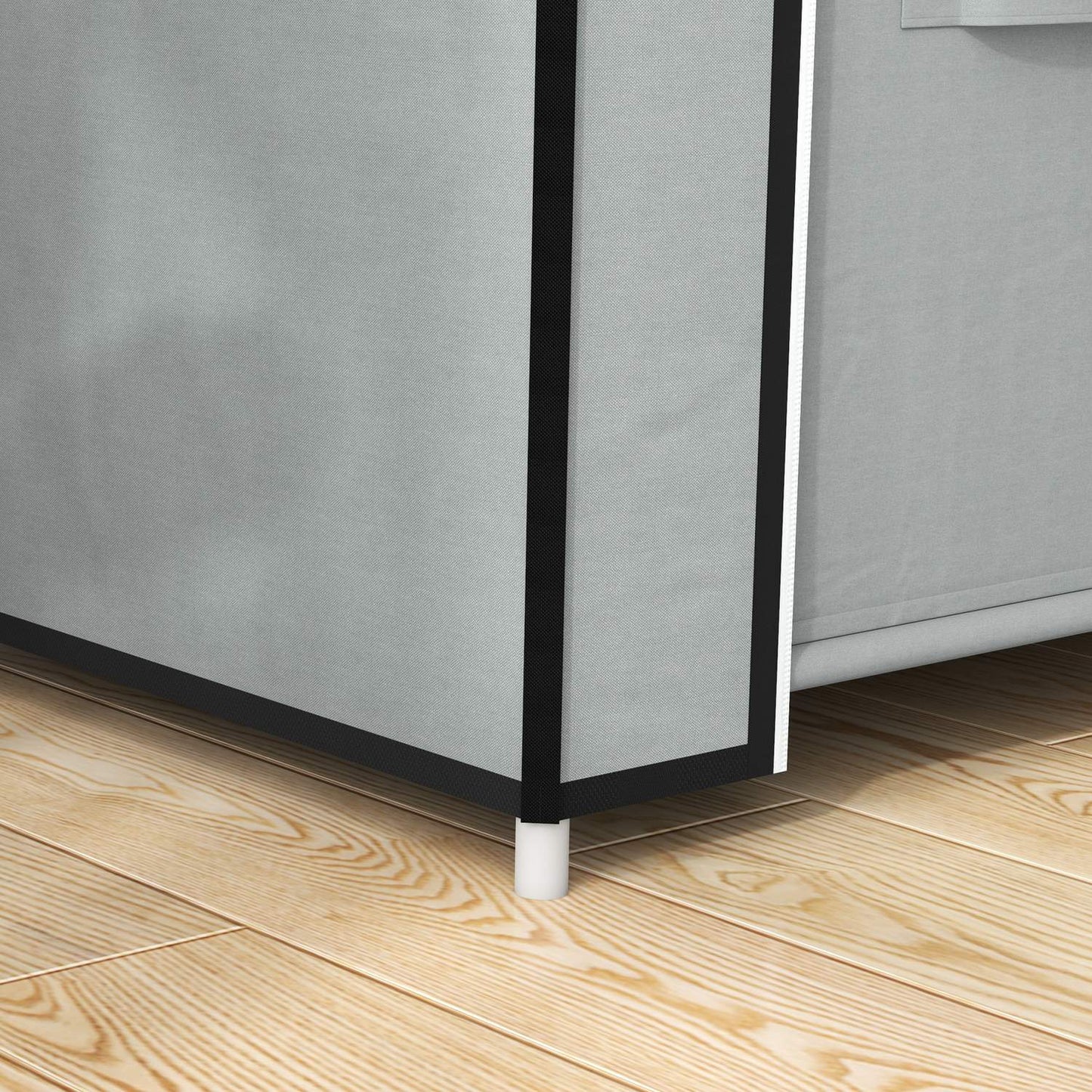 Space-saving fabric wardrobe, 5 compartments & rail, light grey