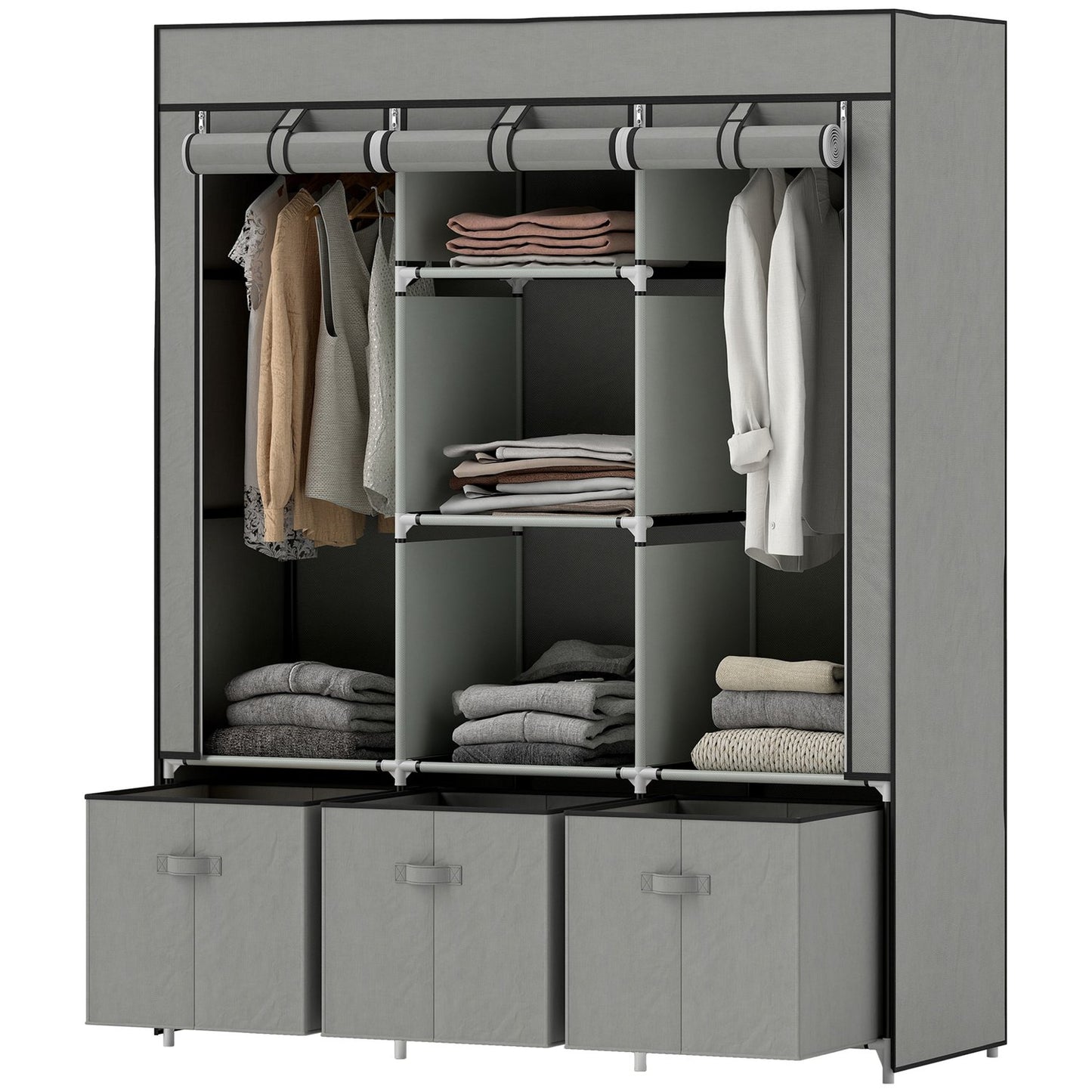 Foldable Fabric Wardrobe with Drawers, Light Grey, 125x43x162.5 cm