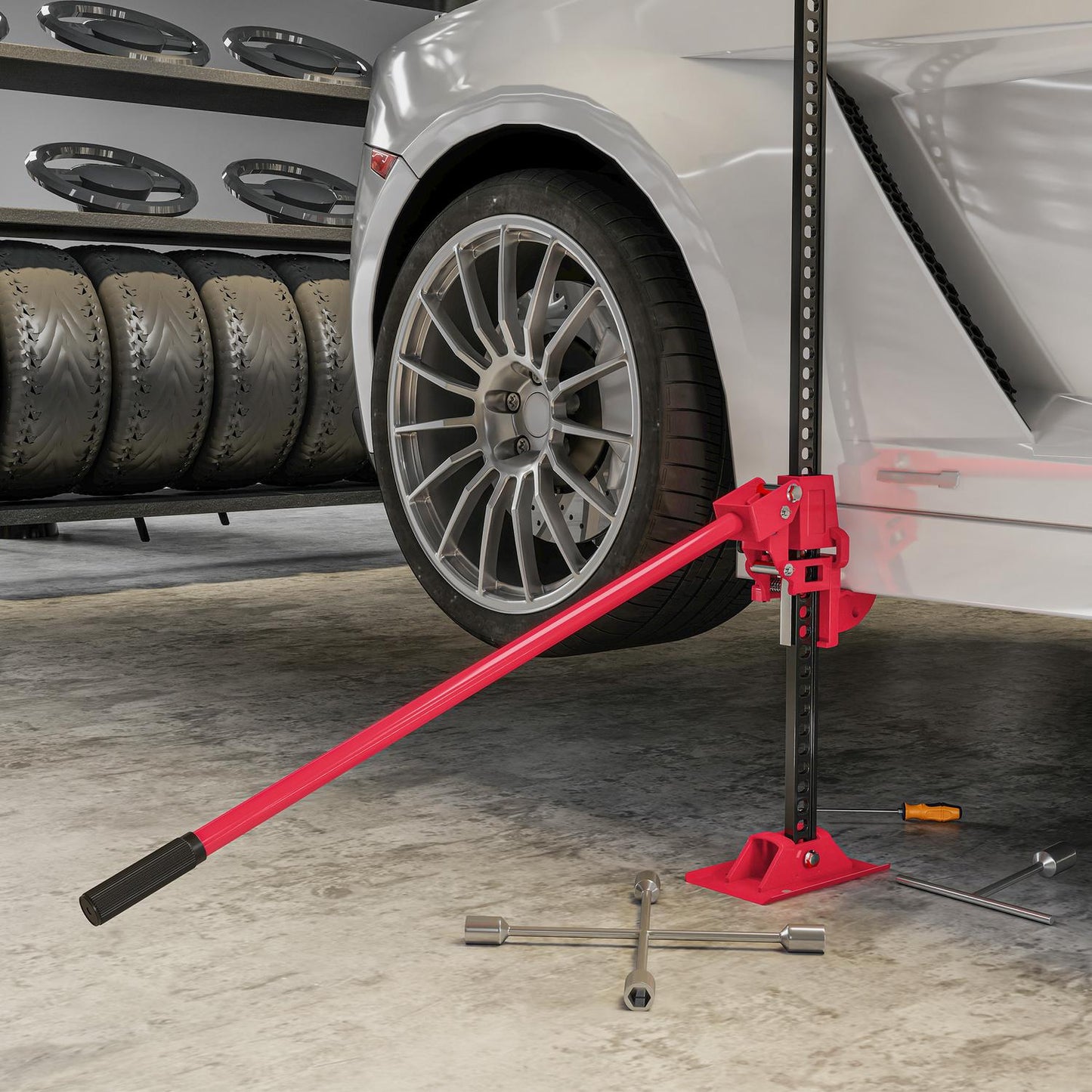 Farm Jack Jack 135 cm 3000 kg load capacity Offroad pole winch made of steel Red+Black