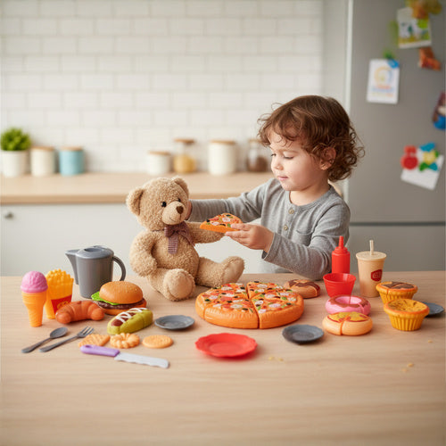 Fast Food Toy Set with Velcro Pizza, 42 Pieces