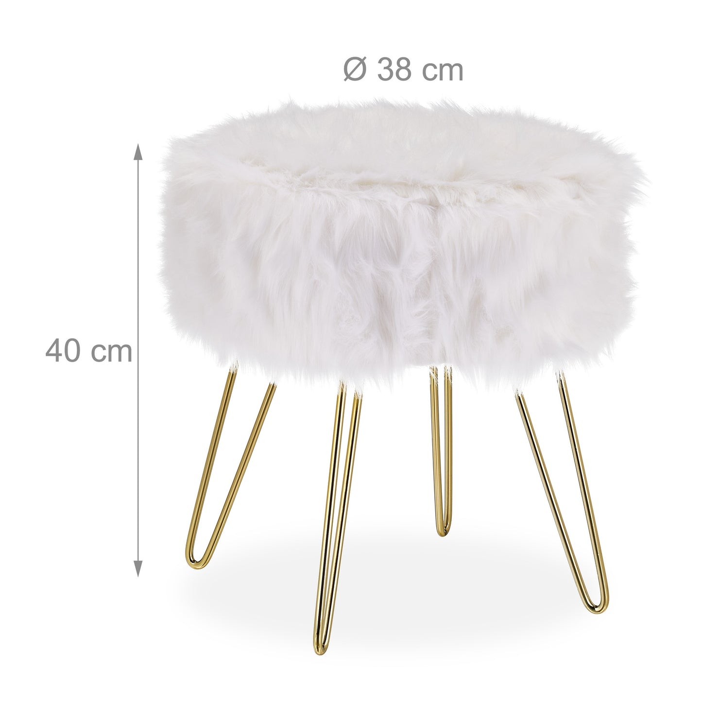 Faux Fur Stool in White-Gold
