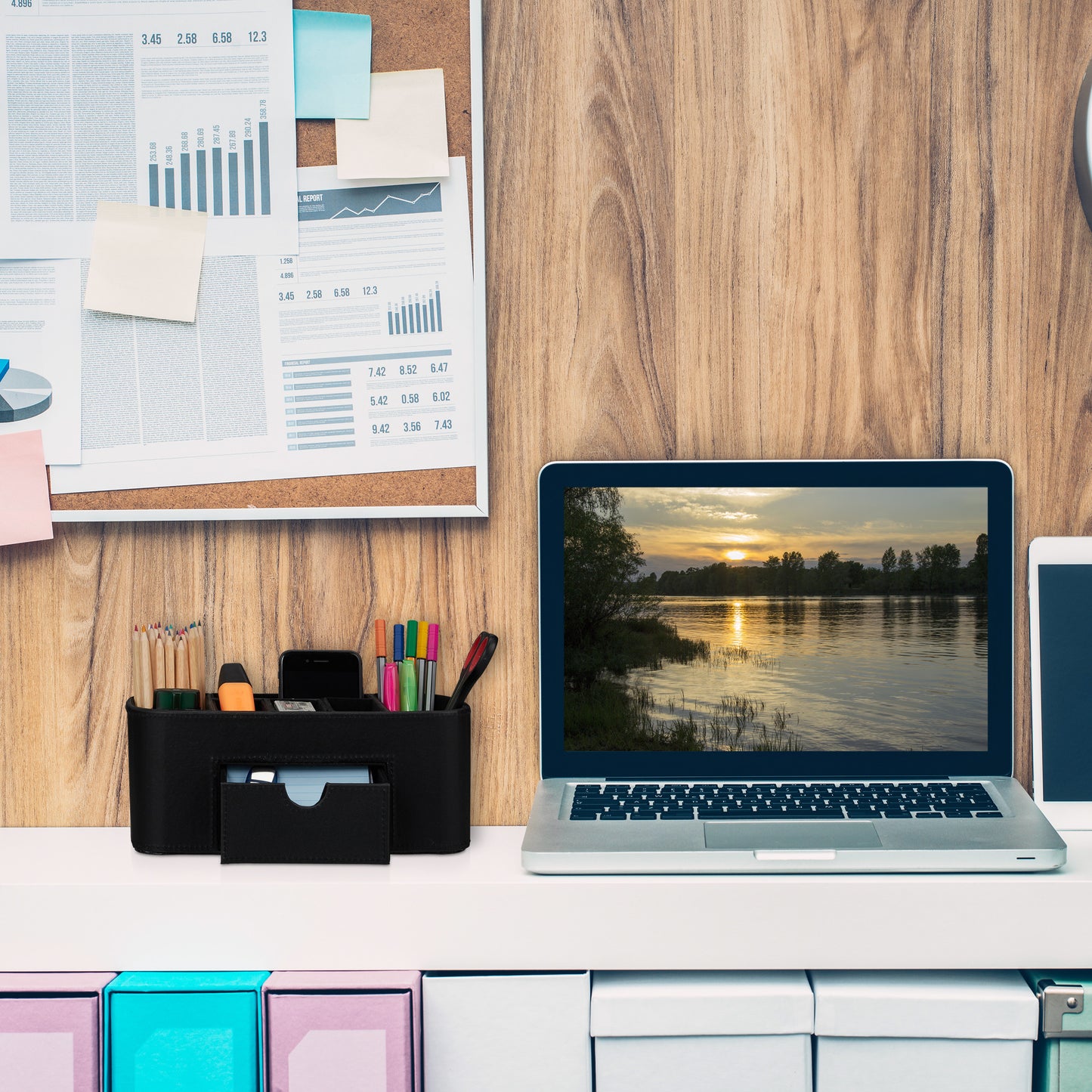 Faux Leather Desk Organiser
