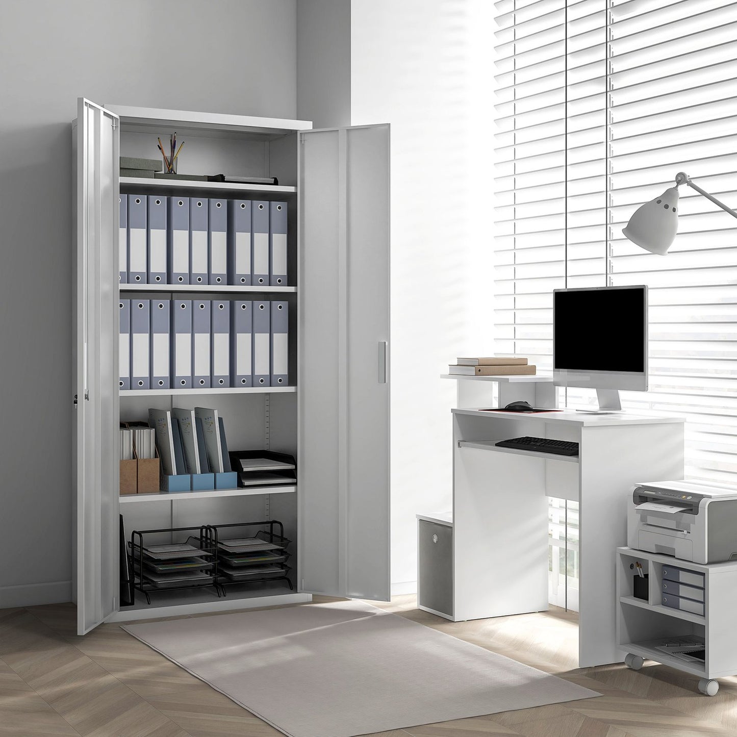 Steel Office File Cabinet, 5-Tier Adjustable Shelves, White