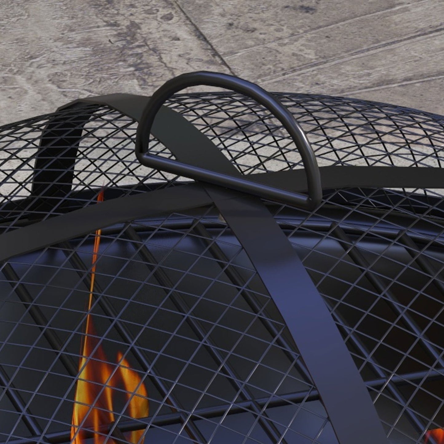 2-in-1 fire bowl and grill table with grill, gray metal