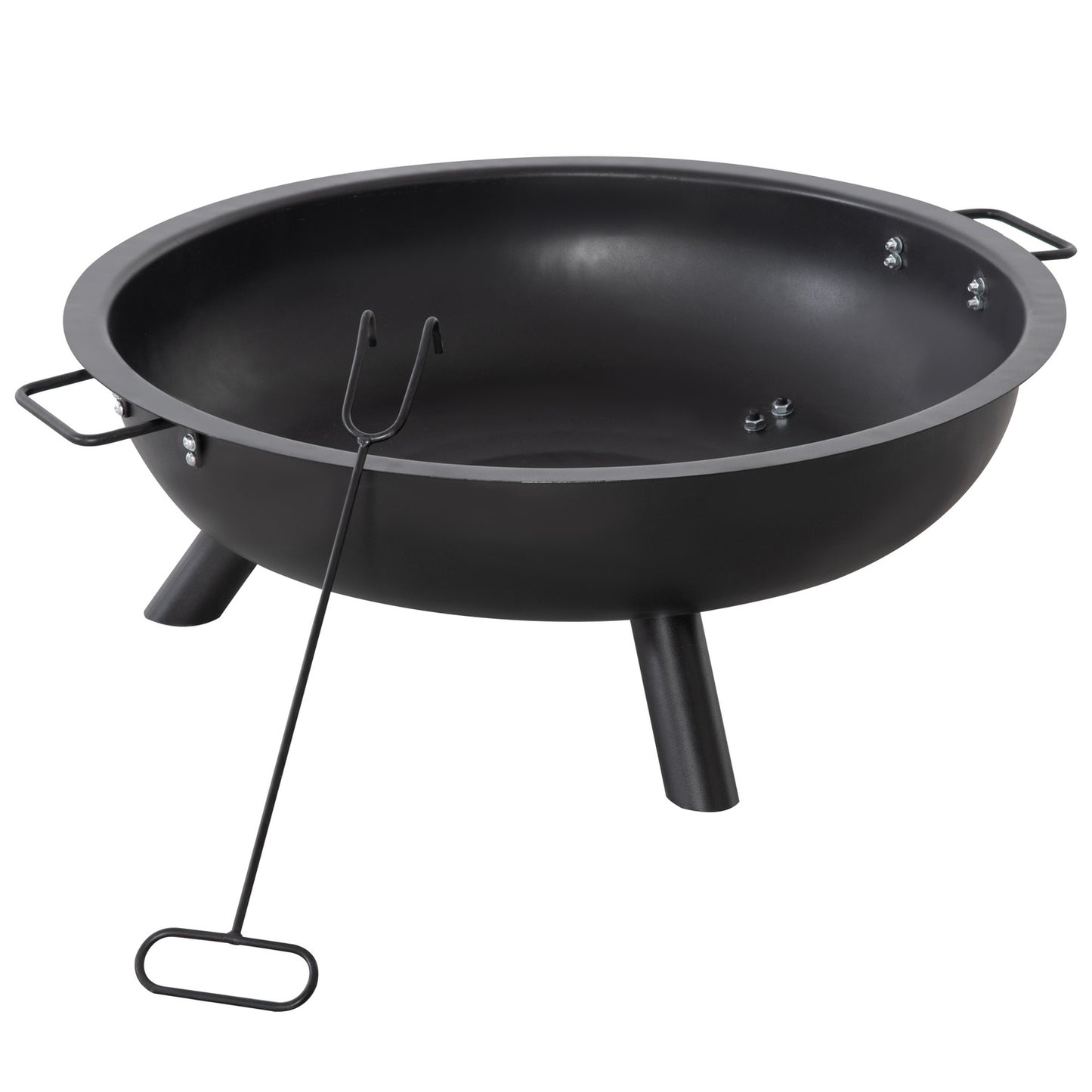 Steel Fire Pit Bowl with Poker - Round, Black, 79cm