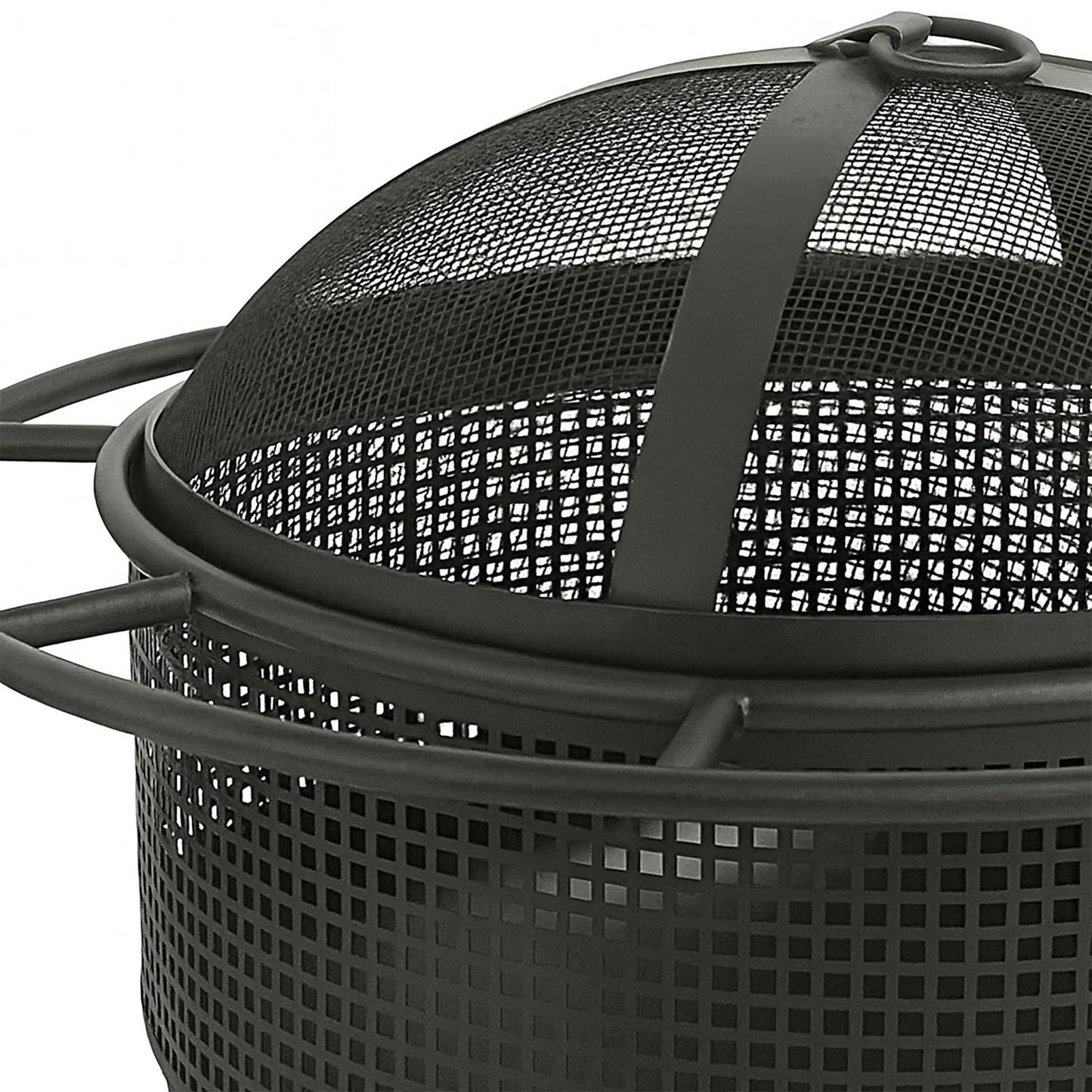 Fire Pit with Spark Guard & Poker – Black Metal Bowl