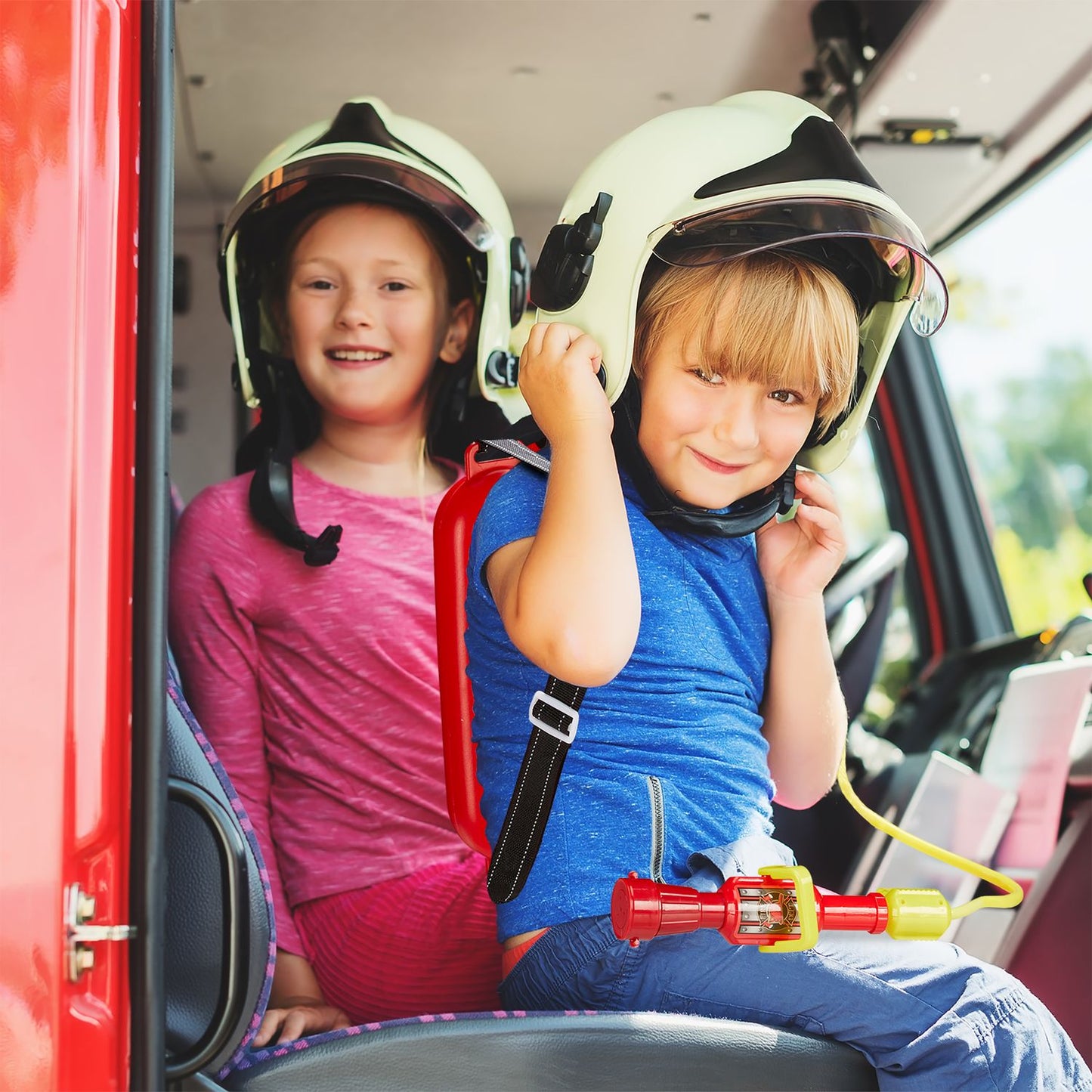 Fire brigade water spray children