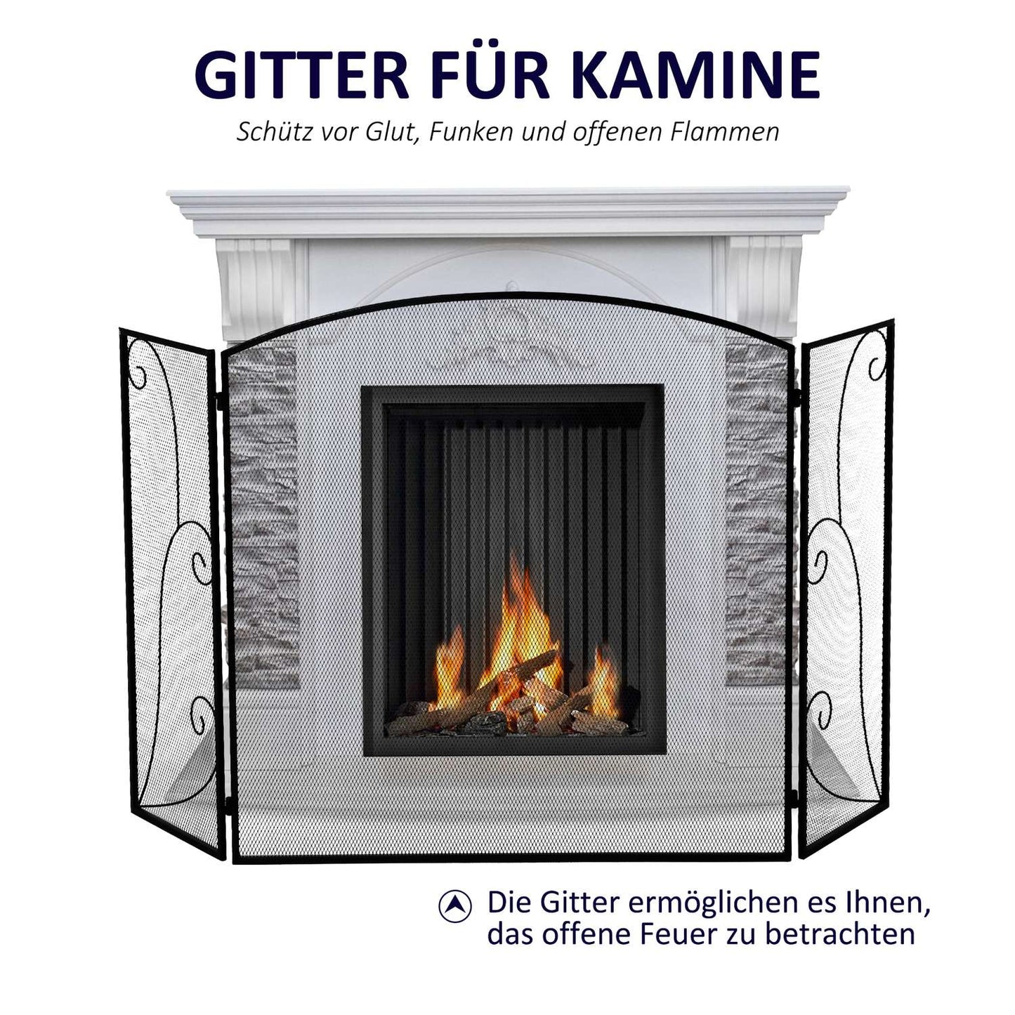 Fireplace Screen - Black Folding Metal Spark Guard
