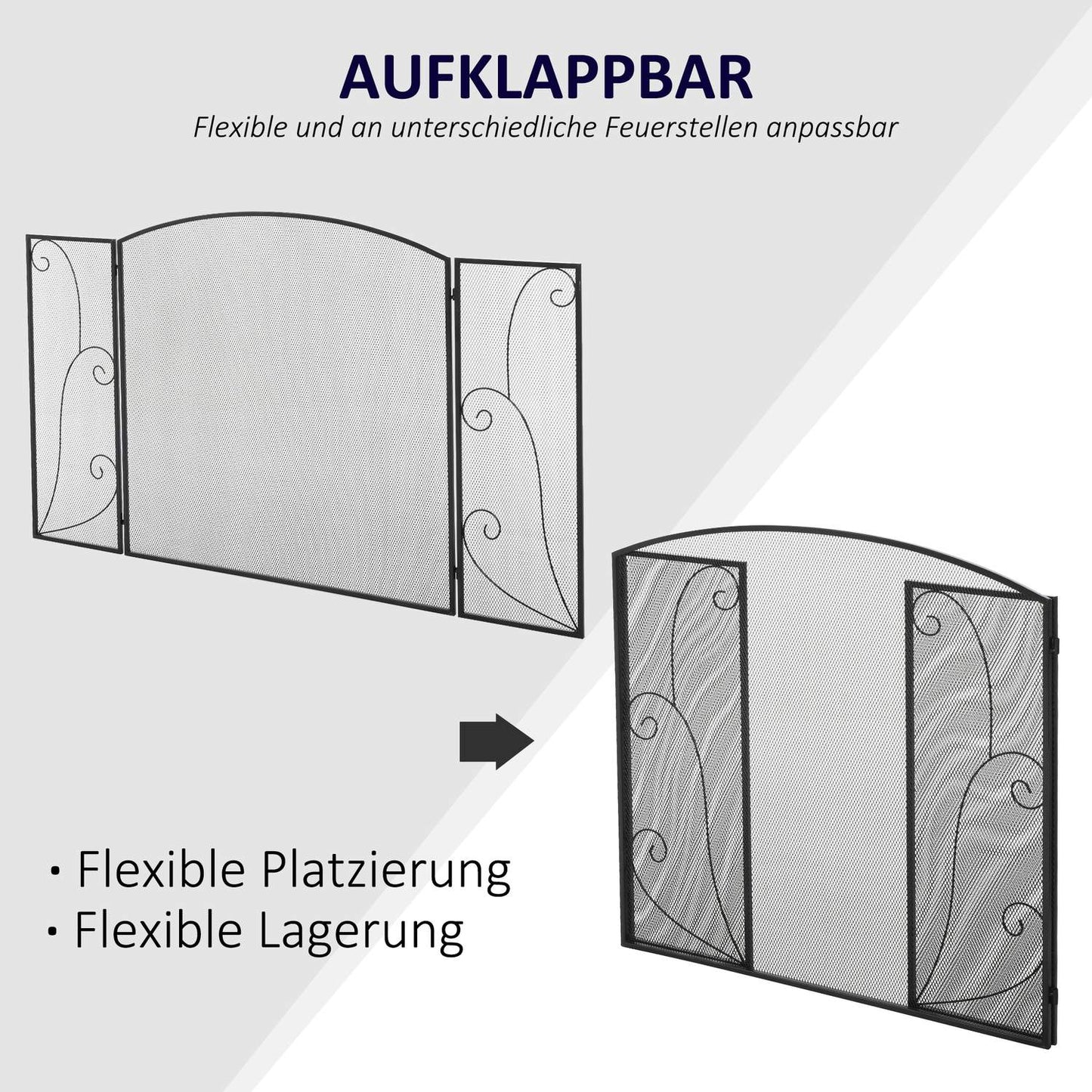 Fireplace Screen - Black Folding Metal Spark Guard