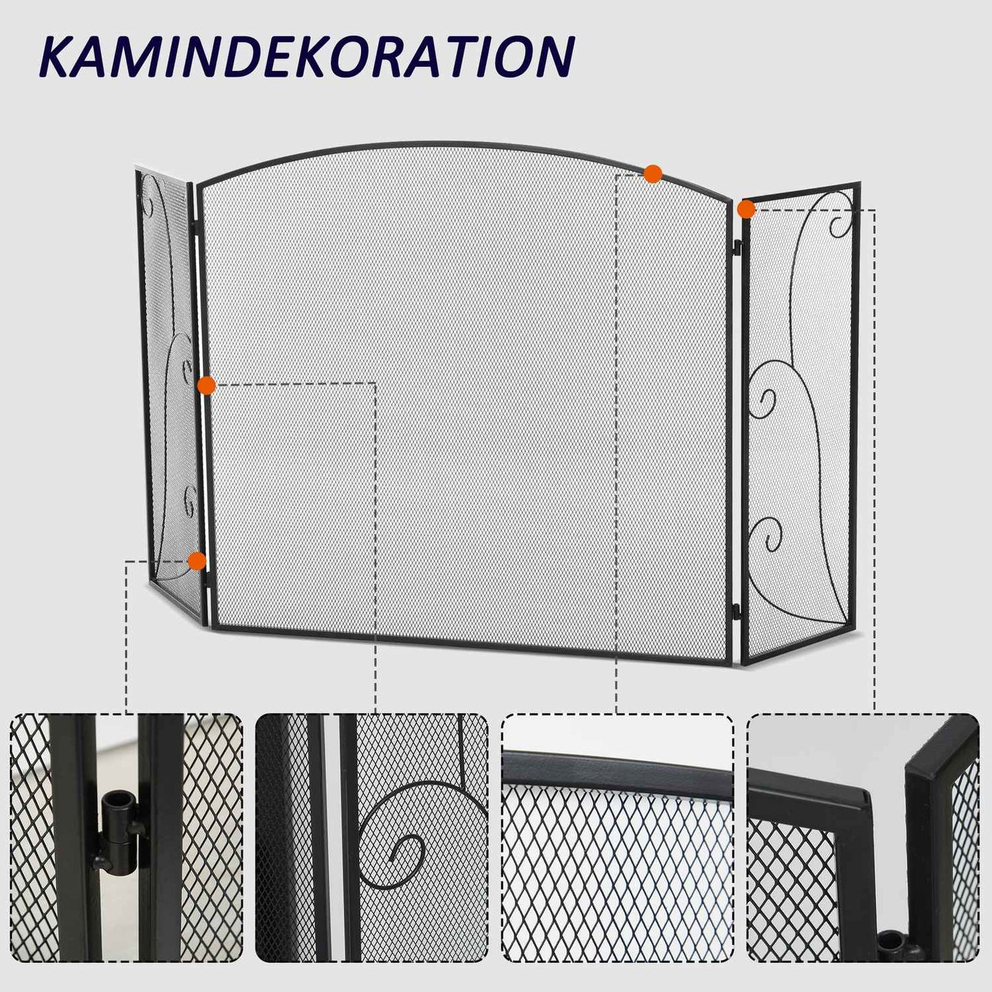 Fireplace Screen - Black Folding Metal Spark Guard