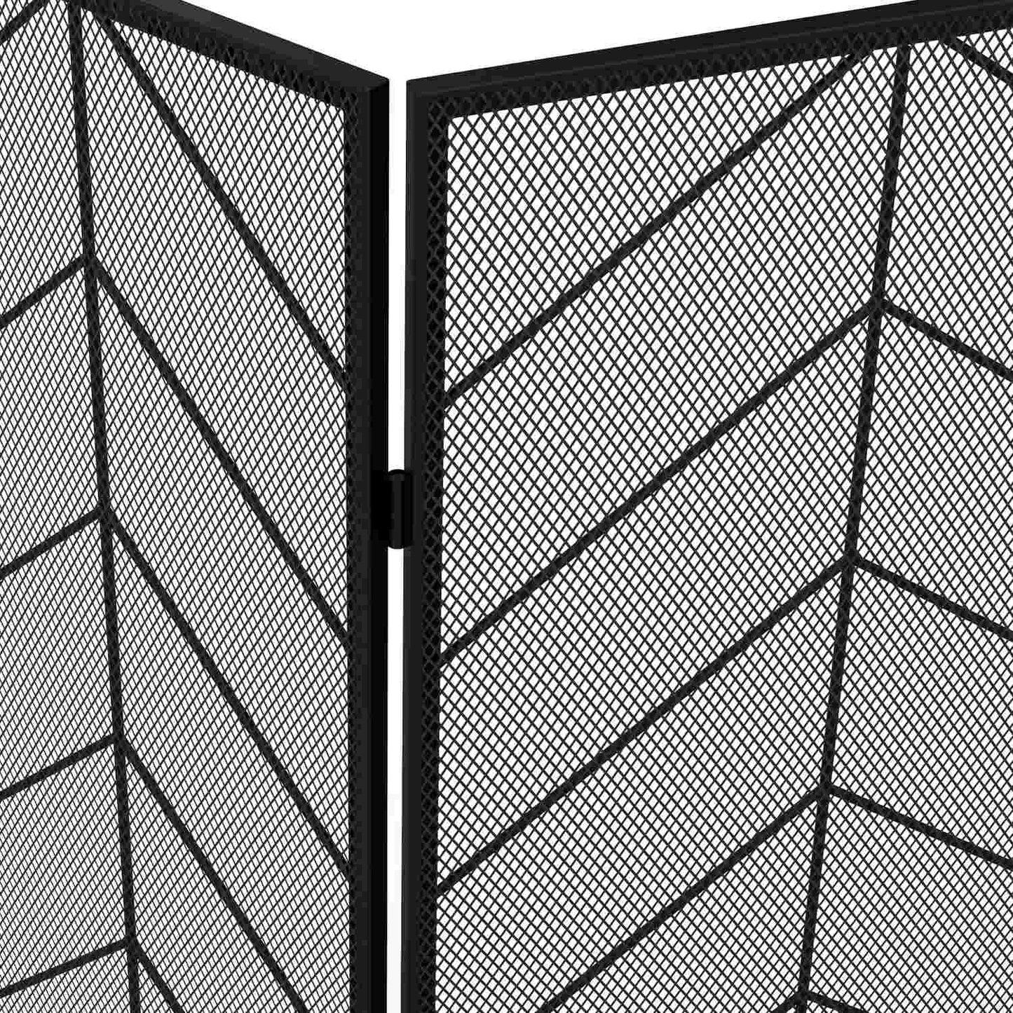 Folding steel fireplace cover with 3 panels, 135 x 85 cm