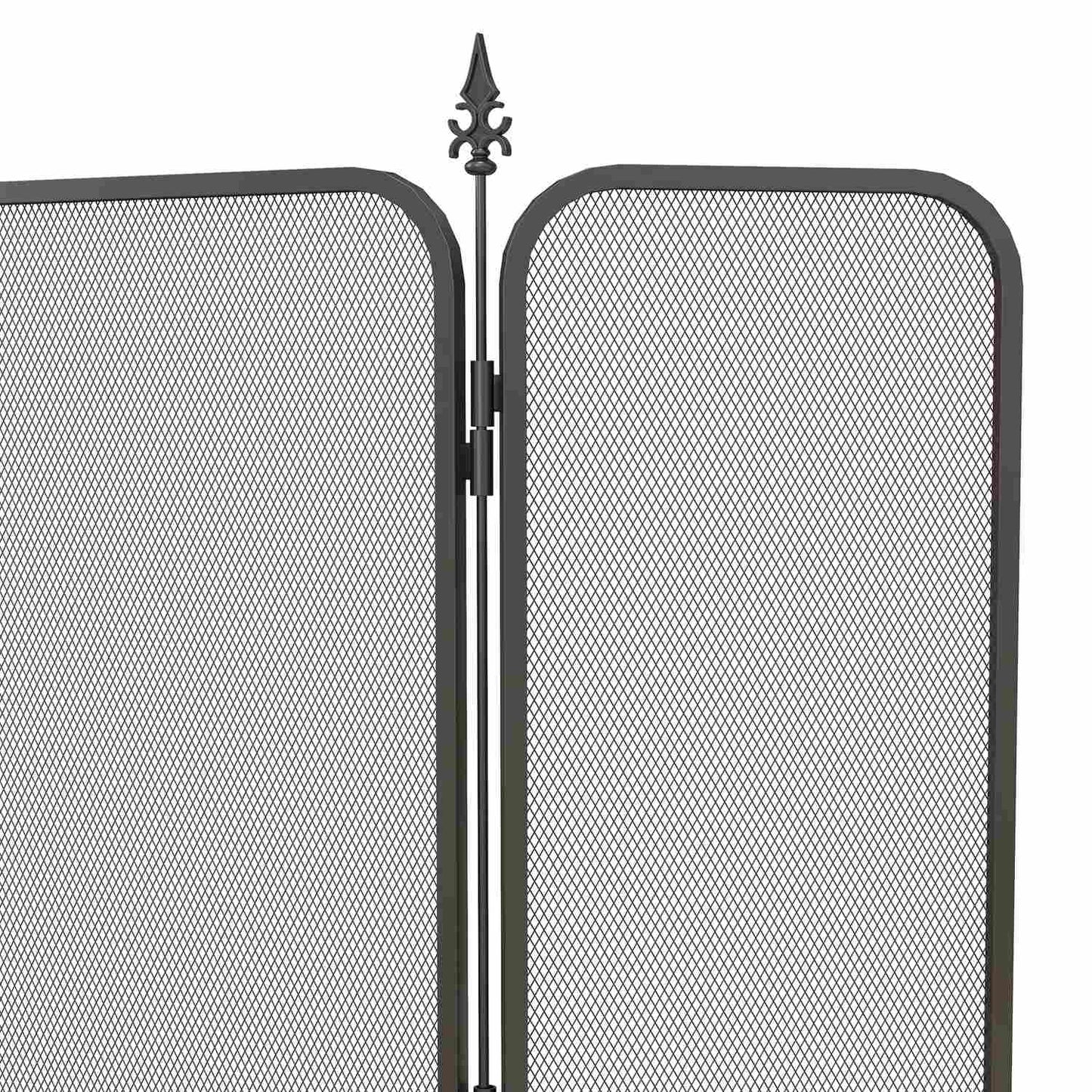 Folding metal fireplace screen, 3 panels, spark protection, black
