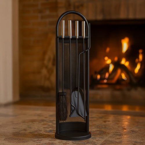 Fireplace Tool Set, Steel 5-in-1 with Stand