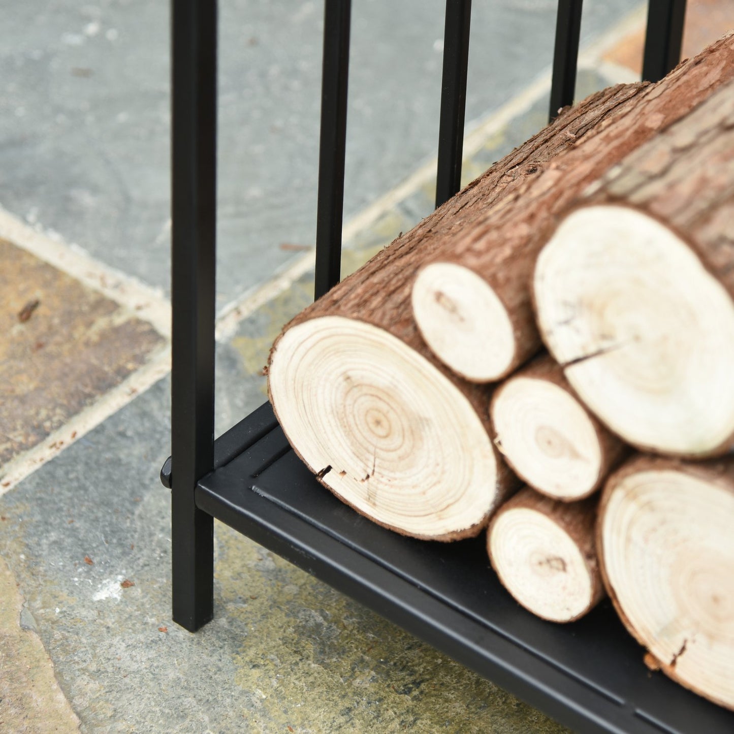Firewood Rack, Indoor/Outdoor Metal, Black, 44.5x33x46.5 cm