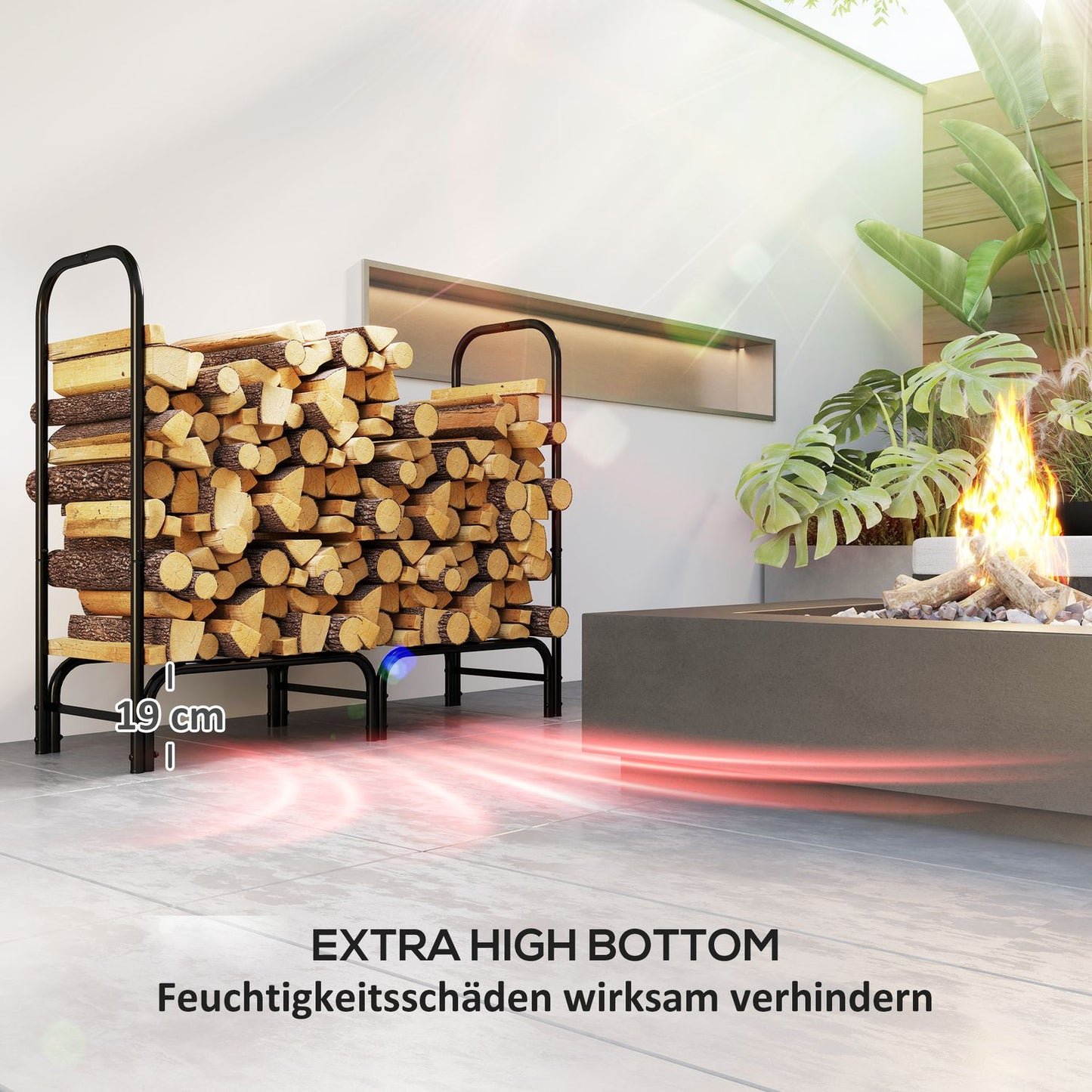 Firewood rack, 0.33 m³, with carrying bag & cover, metal frame, up to 150 kg, 120 x 36 x 99 cm, black