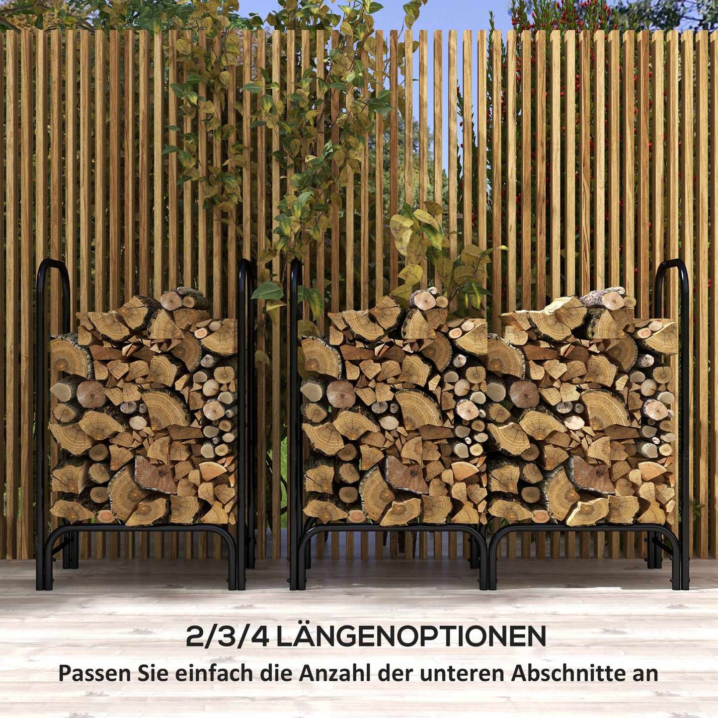 Firewood rack, 0.33 m³, with carrying bag & cover, metal frame, up to 150 kg, 120 x 36 x 99 cm, black