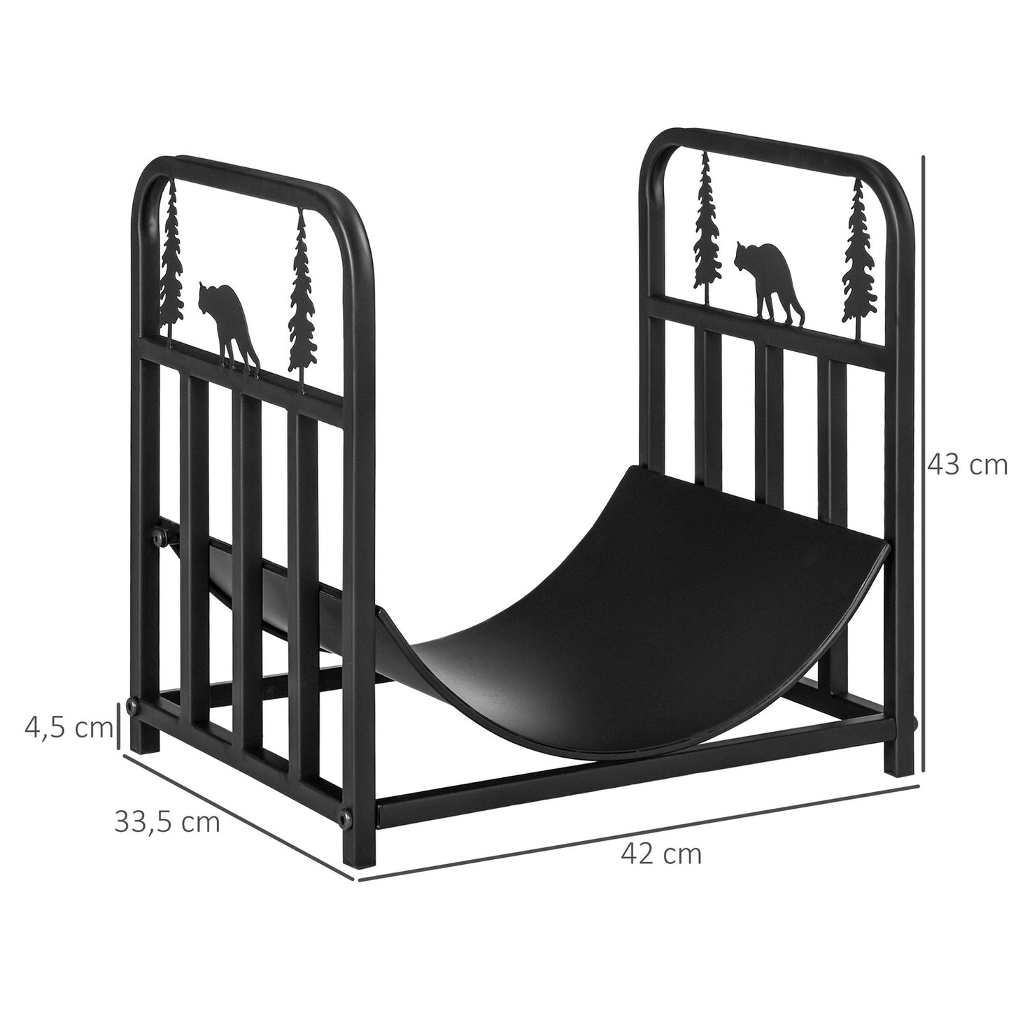 Metal firewood rack with handle, 50 kg capacity, black
