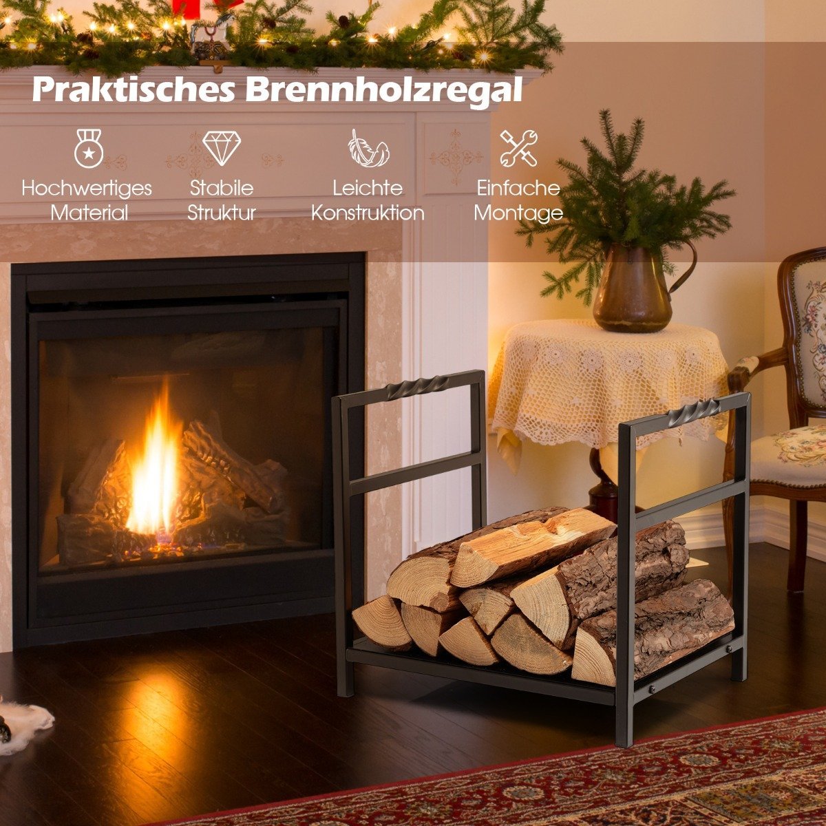Firewood rack, firewood rack, metal firewood rack, log rack with base and handles