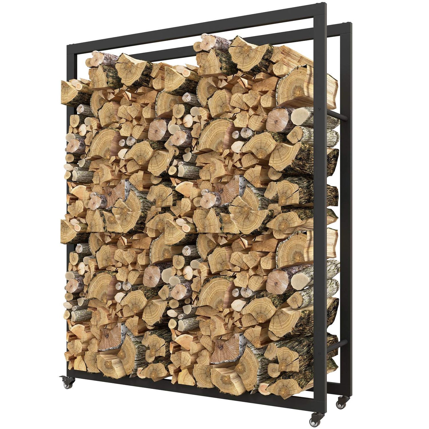 Firewood Rack with Wheels, Metal, 150 kg Capacity, Black