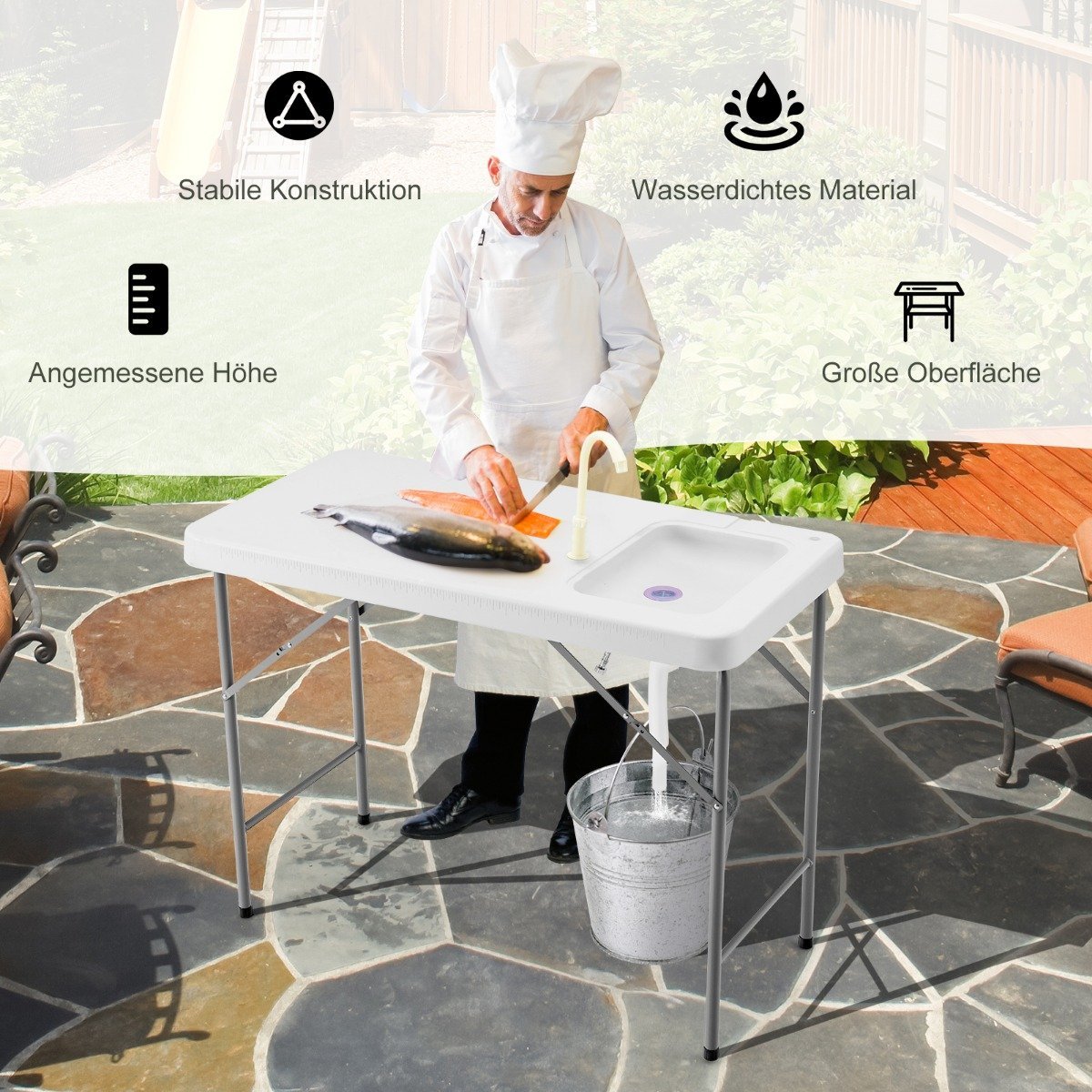 Fish Cleaning Table More Portable Fish Fillet and Hunting Station with Sink Faucet Drain Hose