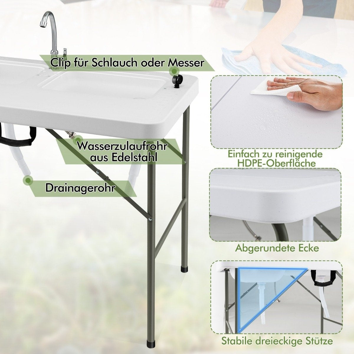 Fish cleaning table folding filleting table 101.5 x 65.5 x 107.5 cm white