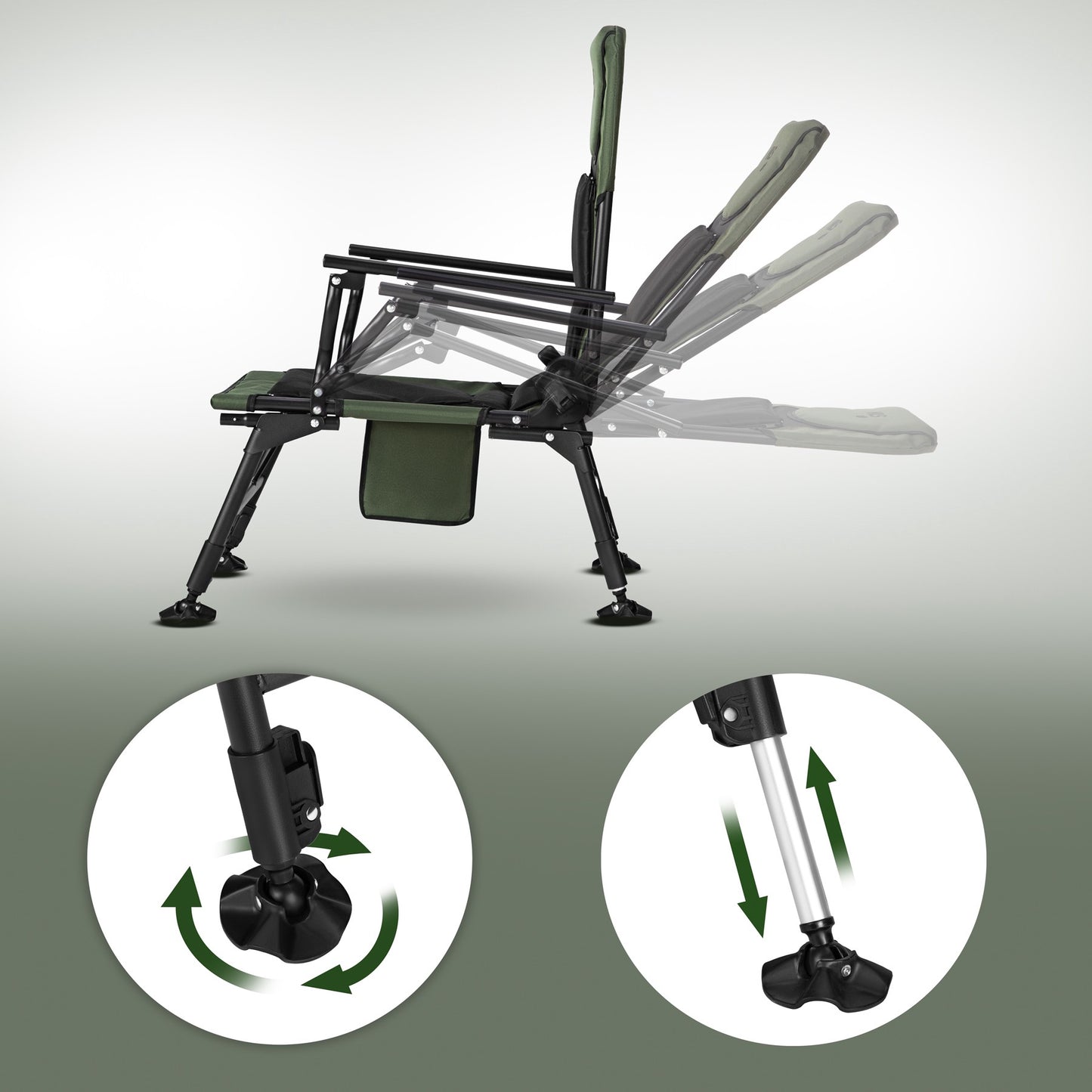 Fishing Chair With Footrest, Adjustable Backrest, 180 kg